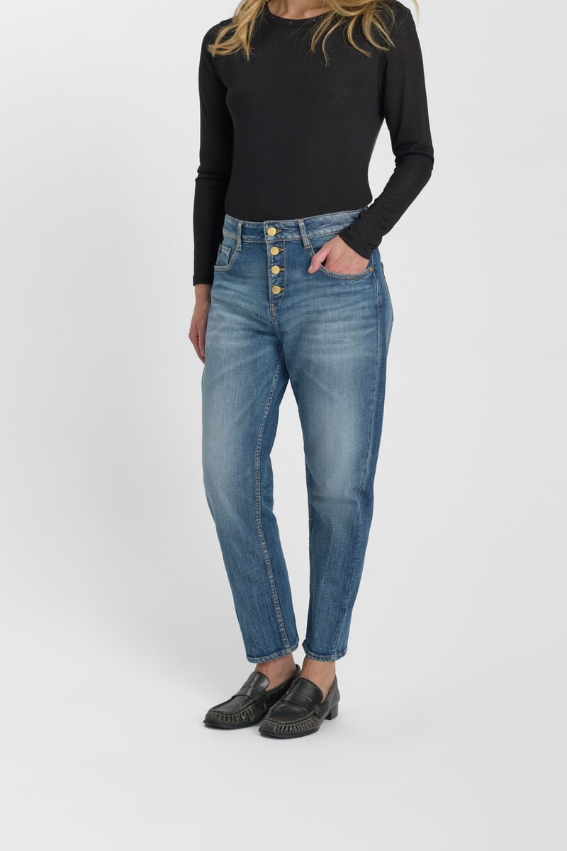 Loose, oversized girlfriend high-waisted jeans, length 34 LE TEMPS DES CERISES Blue
