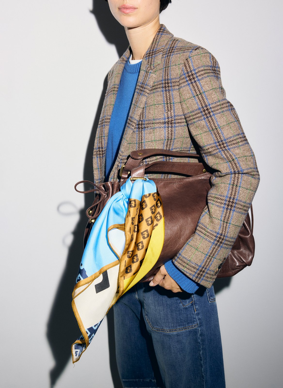 Straight tailored jacket with wool print GERARD DAREL Brown