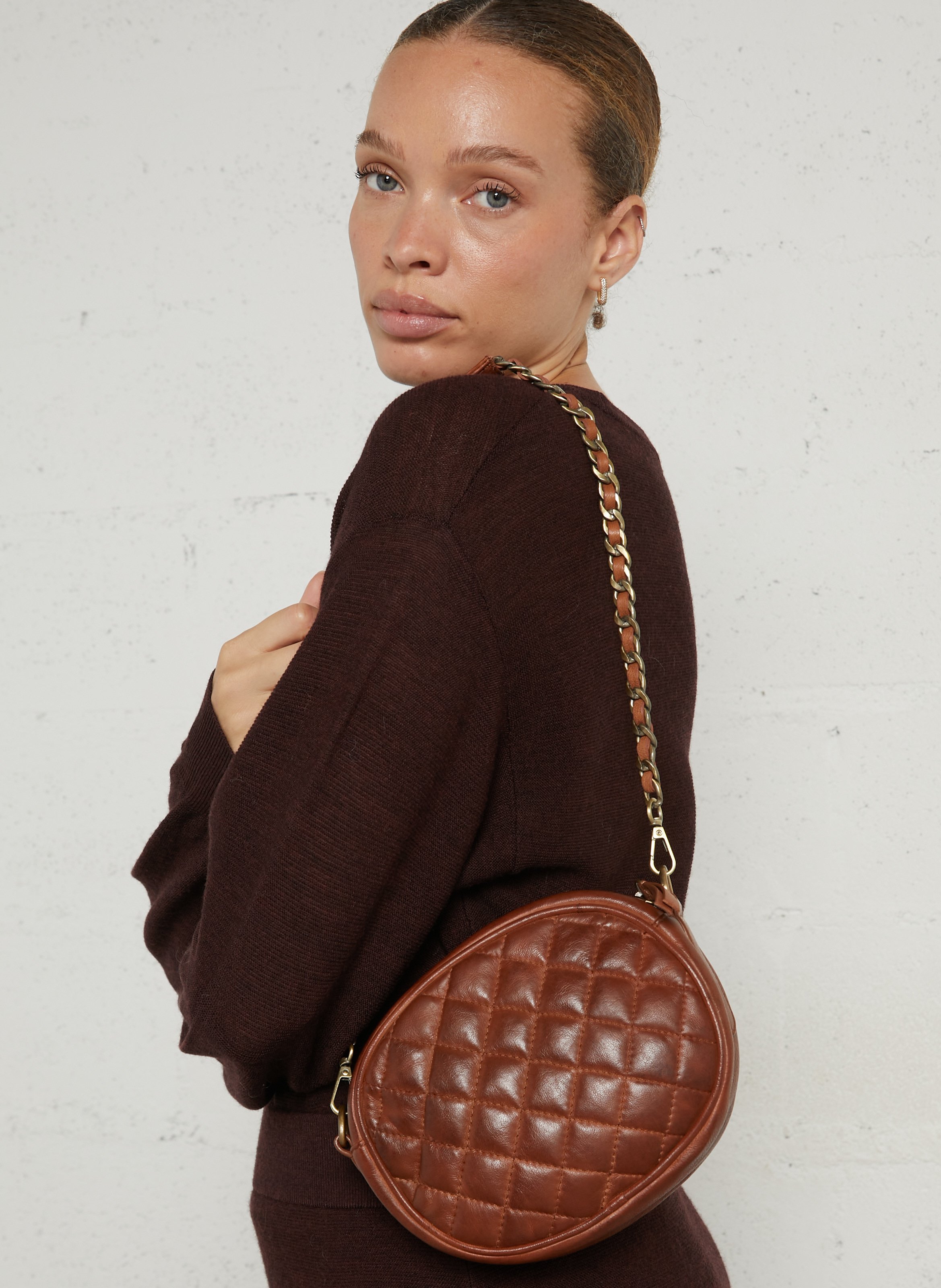 Sac bandoulière en cuir matelassé MAISON 123 Marron