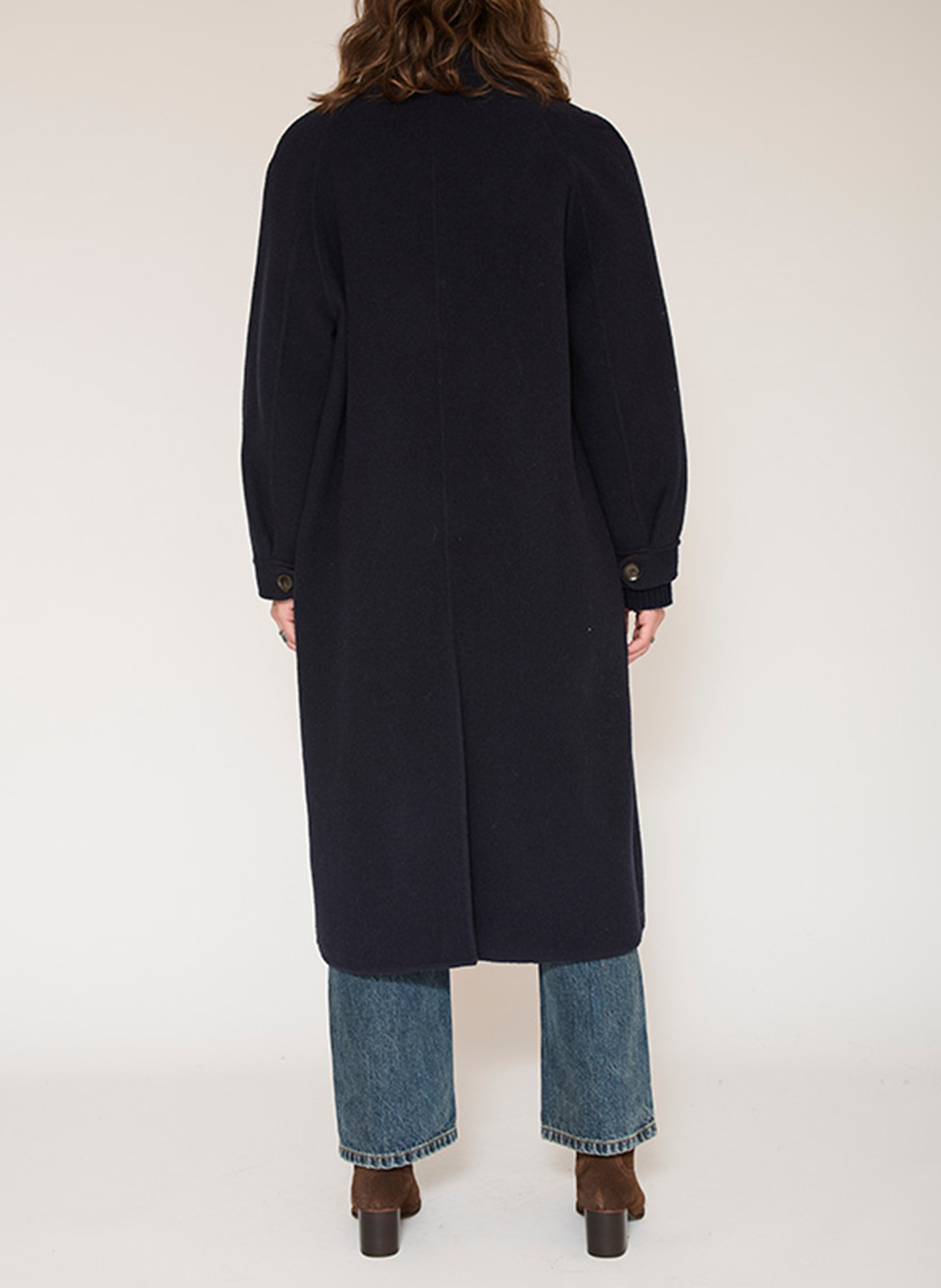Manteau ample col montant en laine mélangée MKT Bleu
