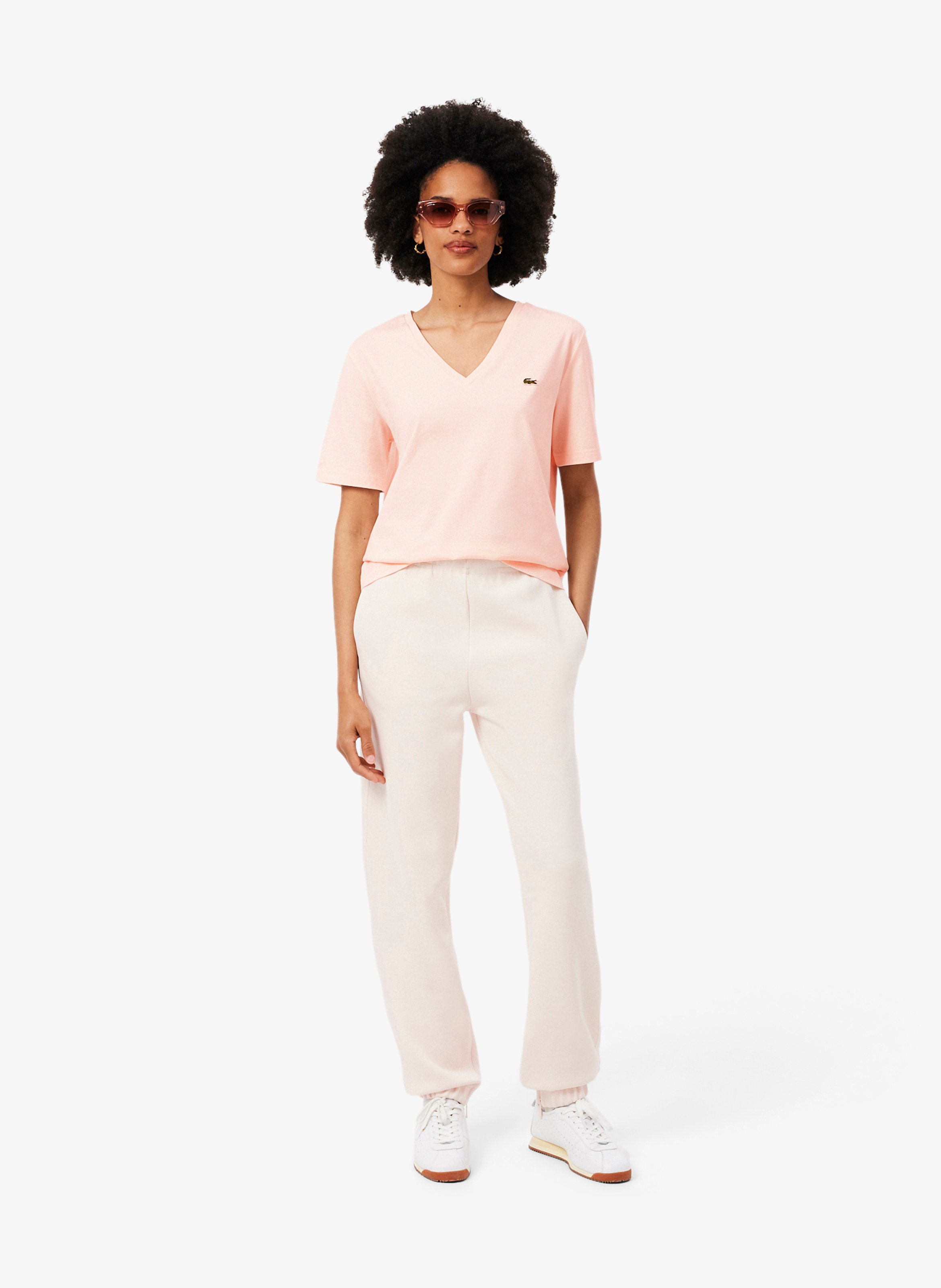 T-Shirt mit V-Ausschnitt aus Baumwolle LACOSTE Rosa