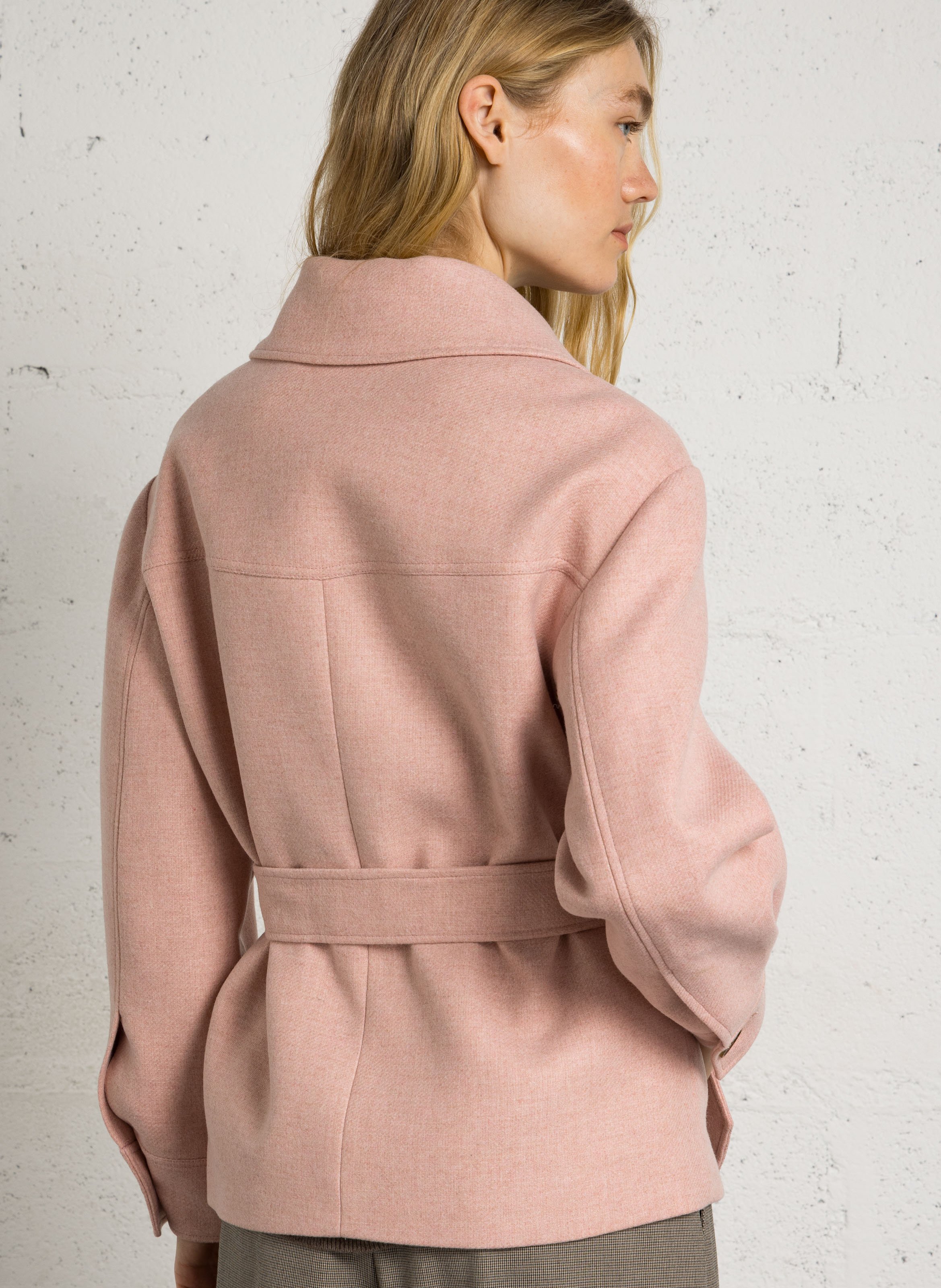 Manteau droit col classique avec ceinture en laine mélangée MAISON 123 Rose