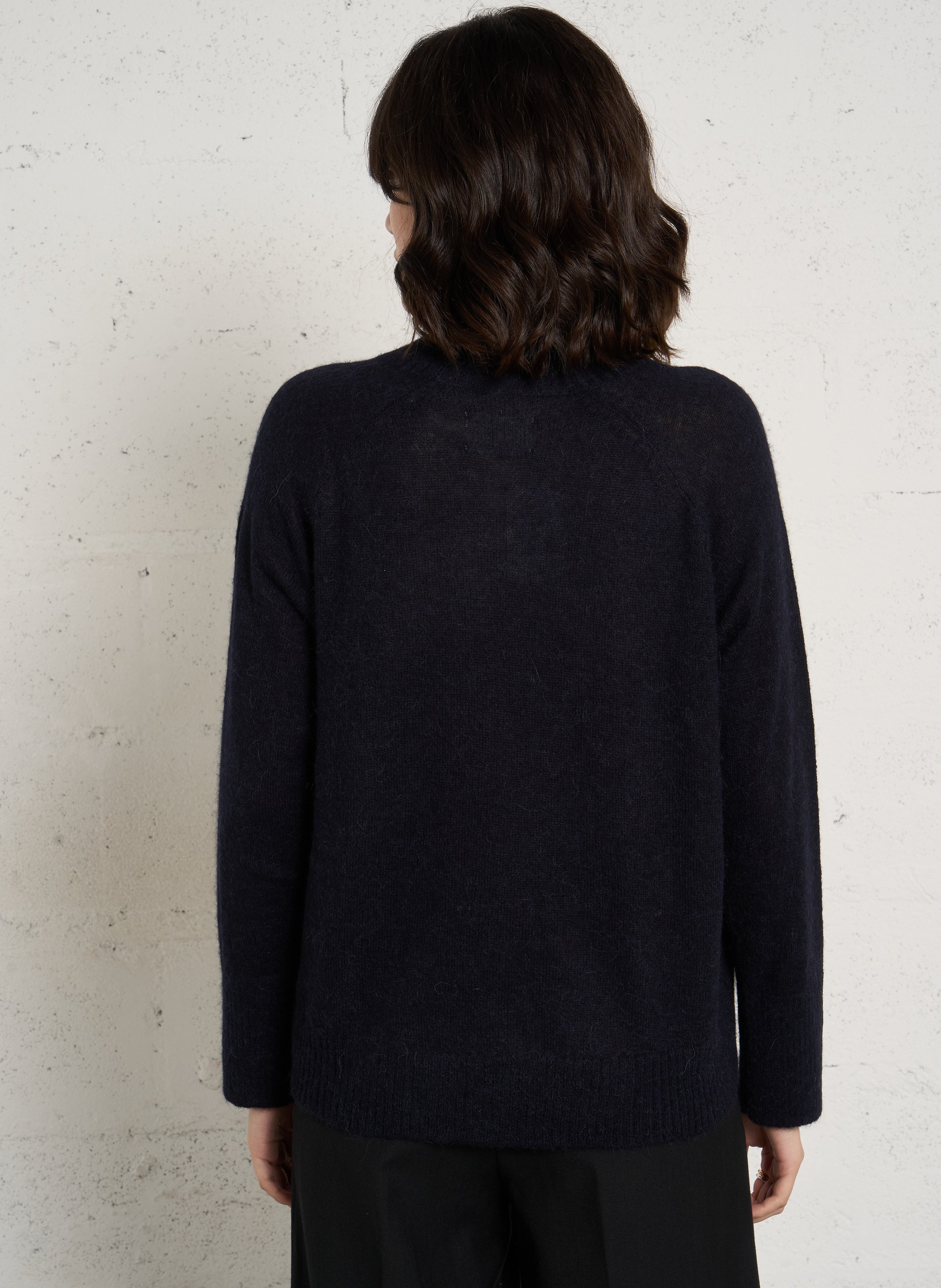 Straight high-neck sweater in wool and silk DES PETITS HAUTS Blue