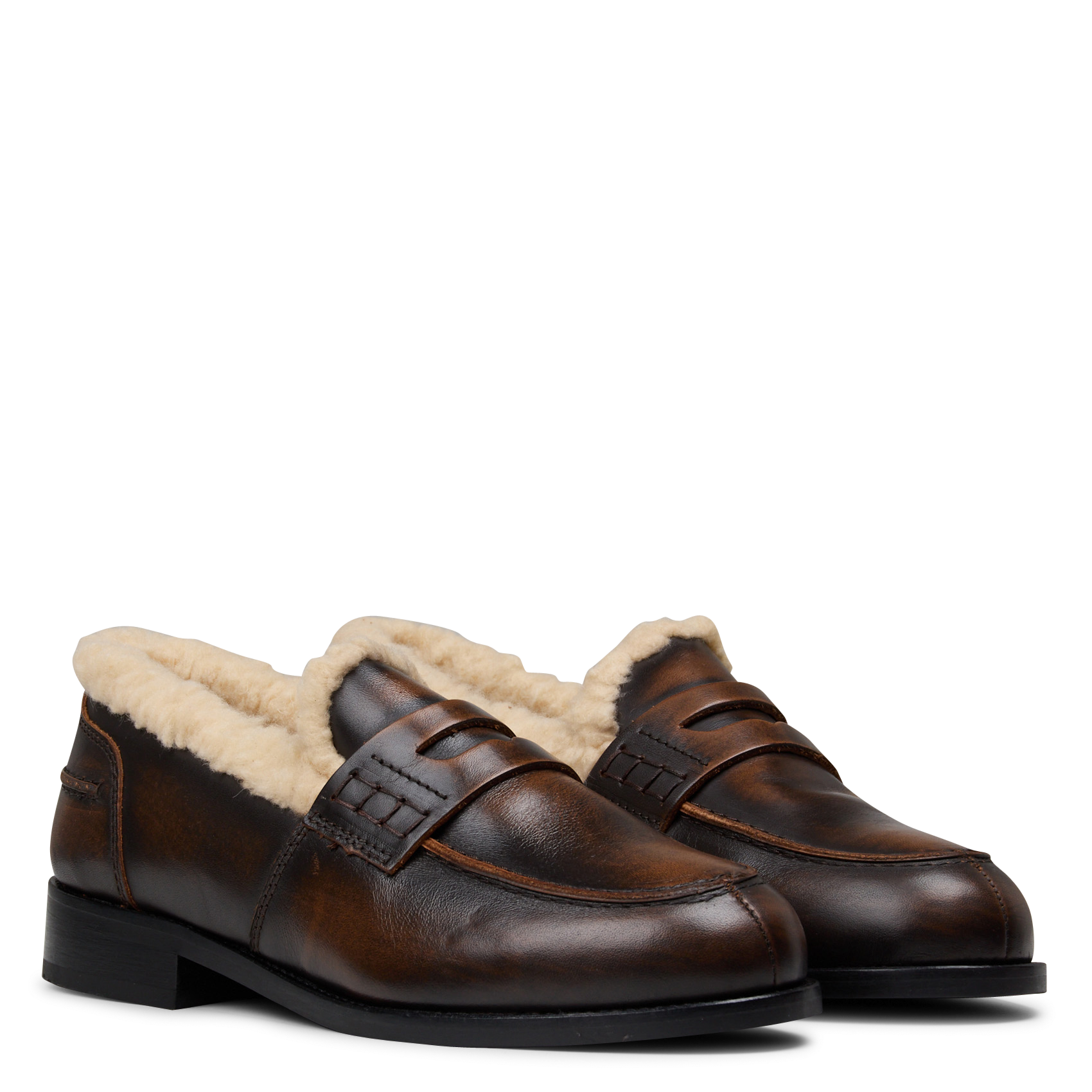 Leren mocassins met detail in imitatiebont POSA Bruin