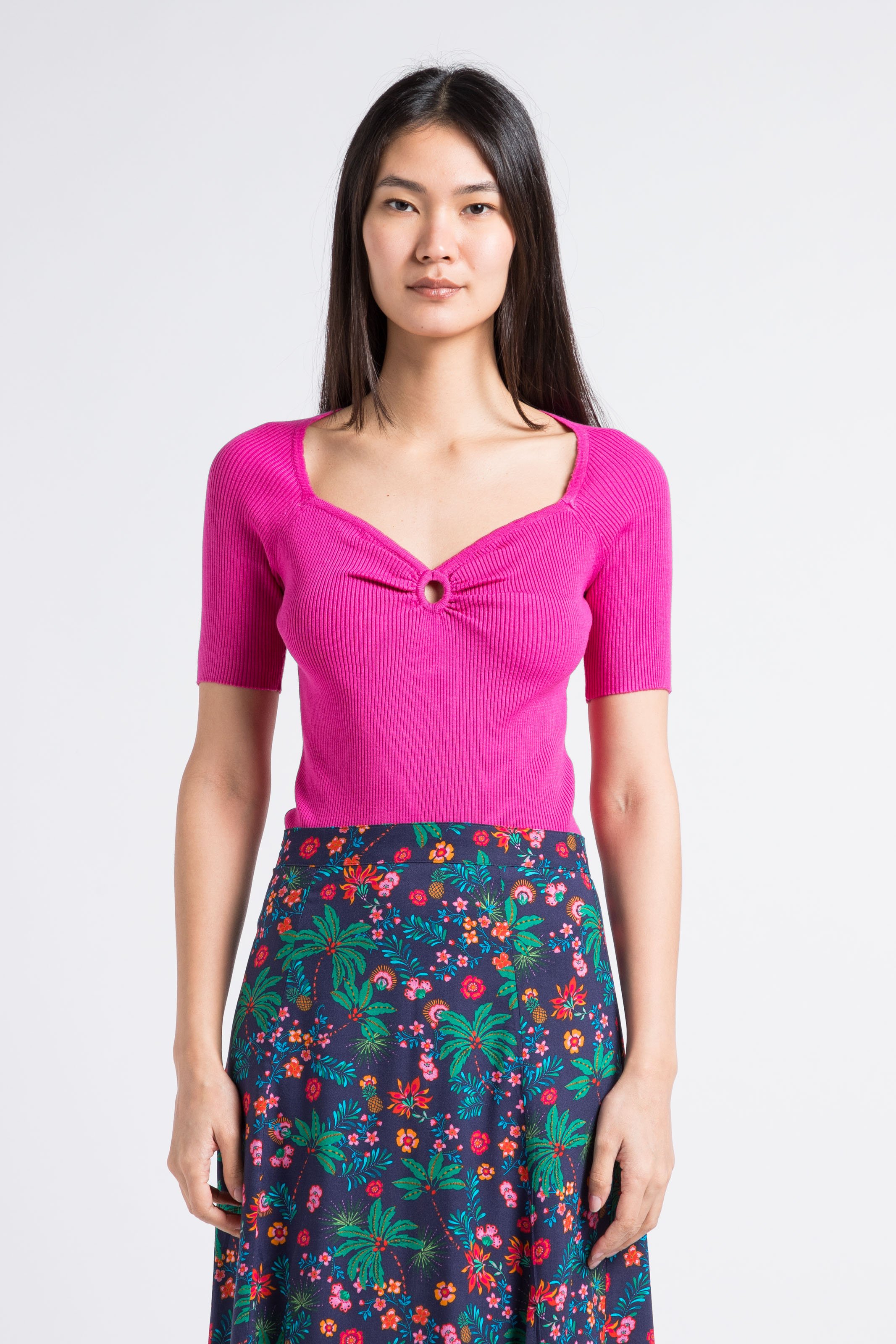 Top droit en maille à côtes LA PETITE ETOILE Rose