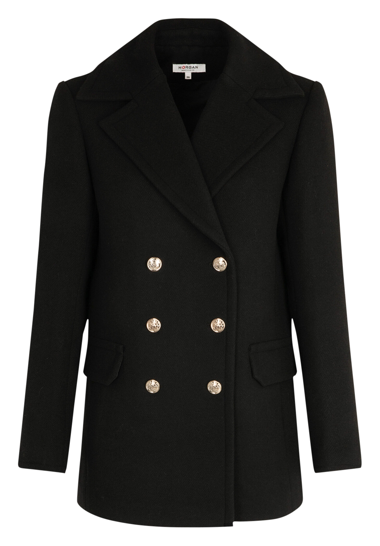 Manteau col tailleur droit Noir
