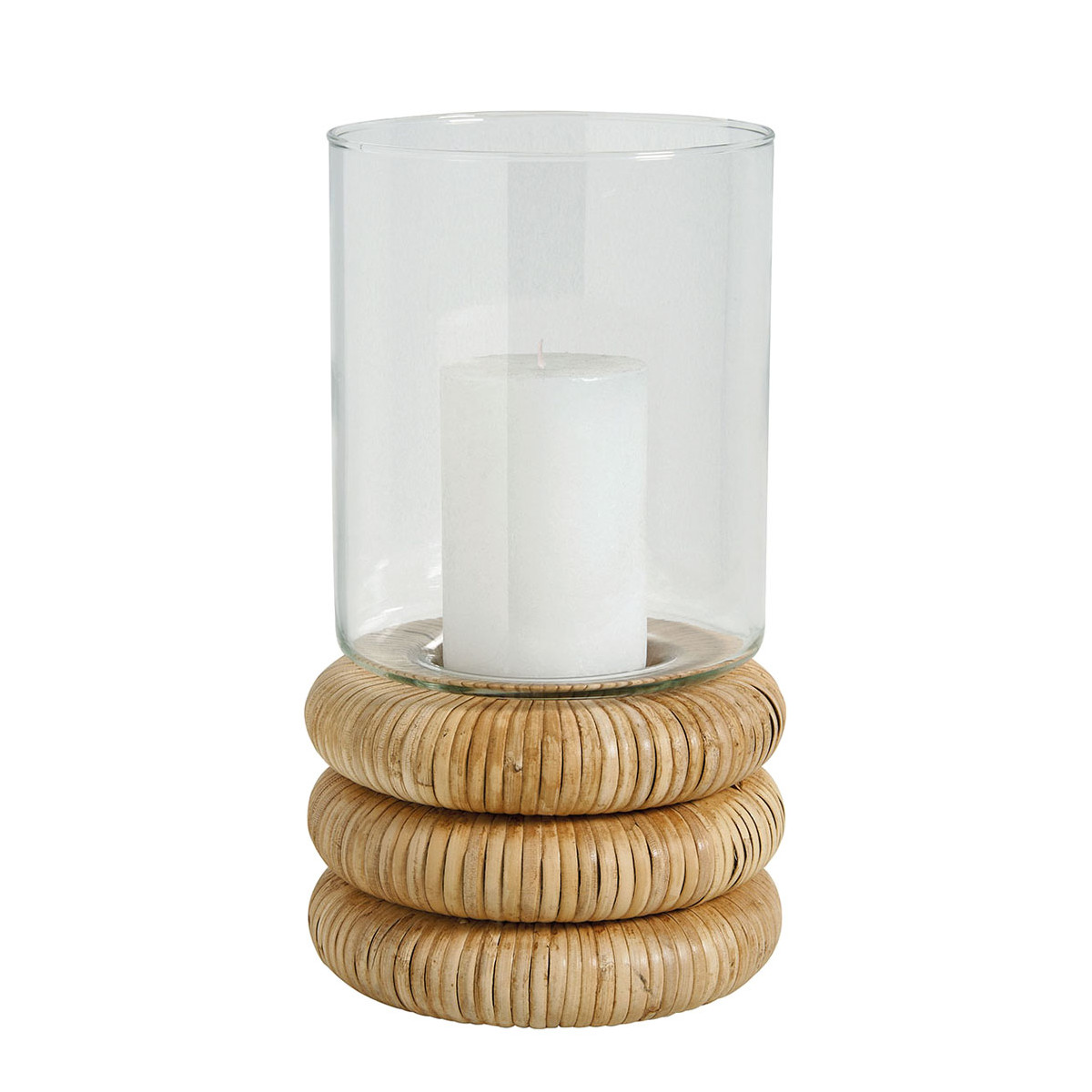 Glass and rattan Boline candle holder - small size - ø 16 x 28.5 cm BLANC D'IVOIRE Beige