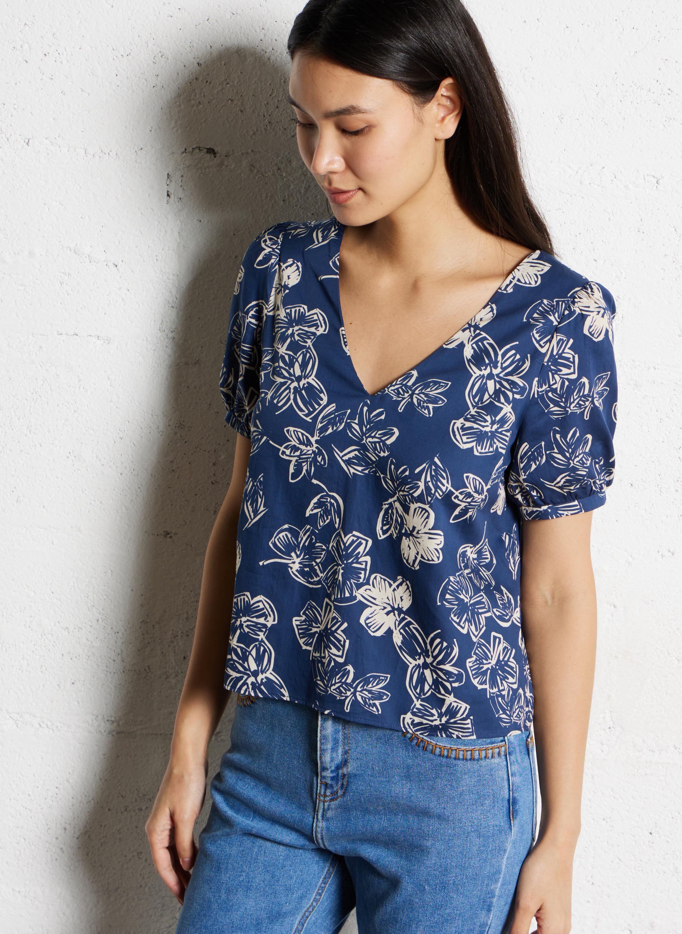 Jean droit en coton mélangé I CODE Bleu