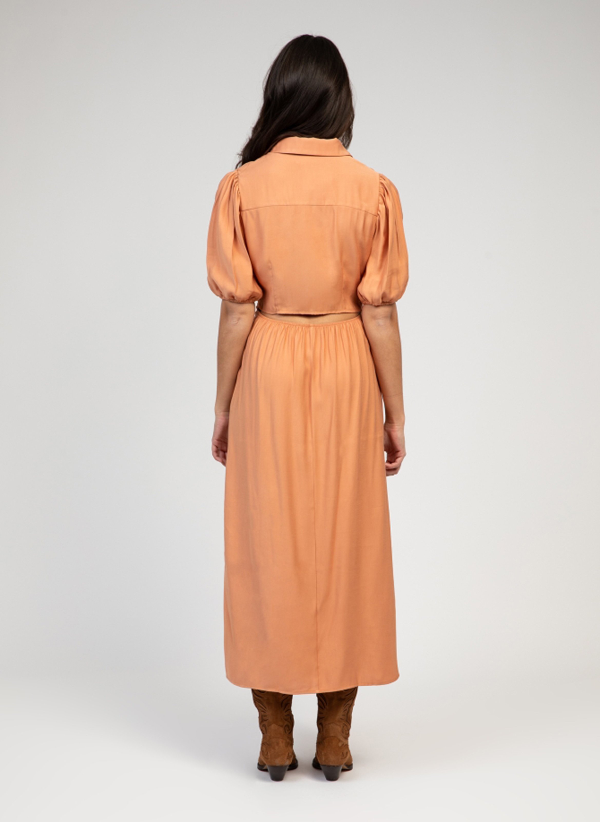 Flared midi dress with short sleeves AN'GE Orange