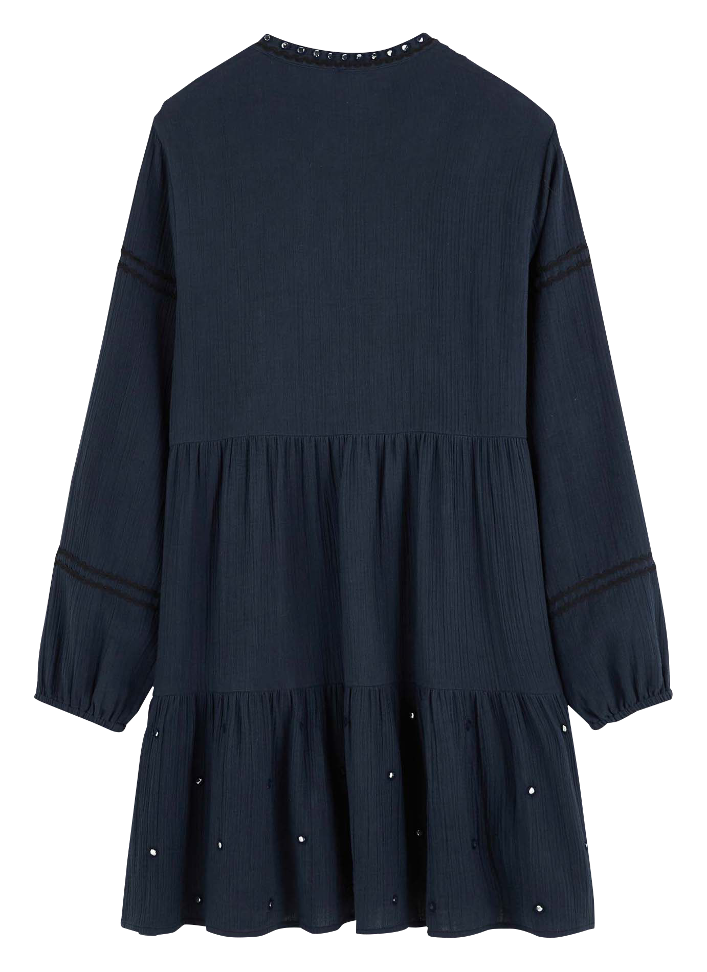 Short embroidered cotton henley dress WILD Blue