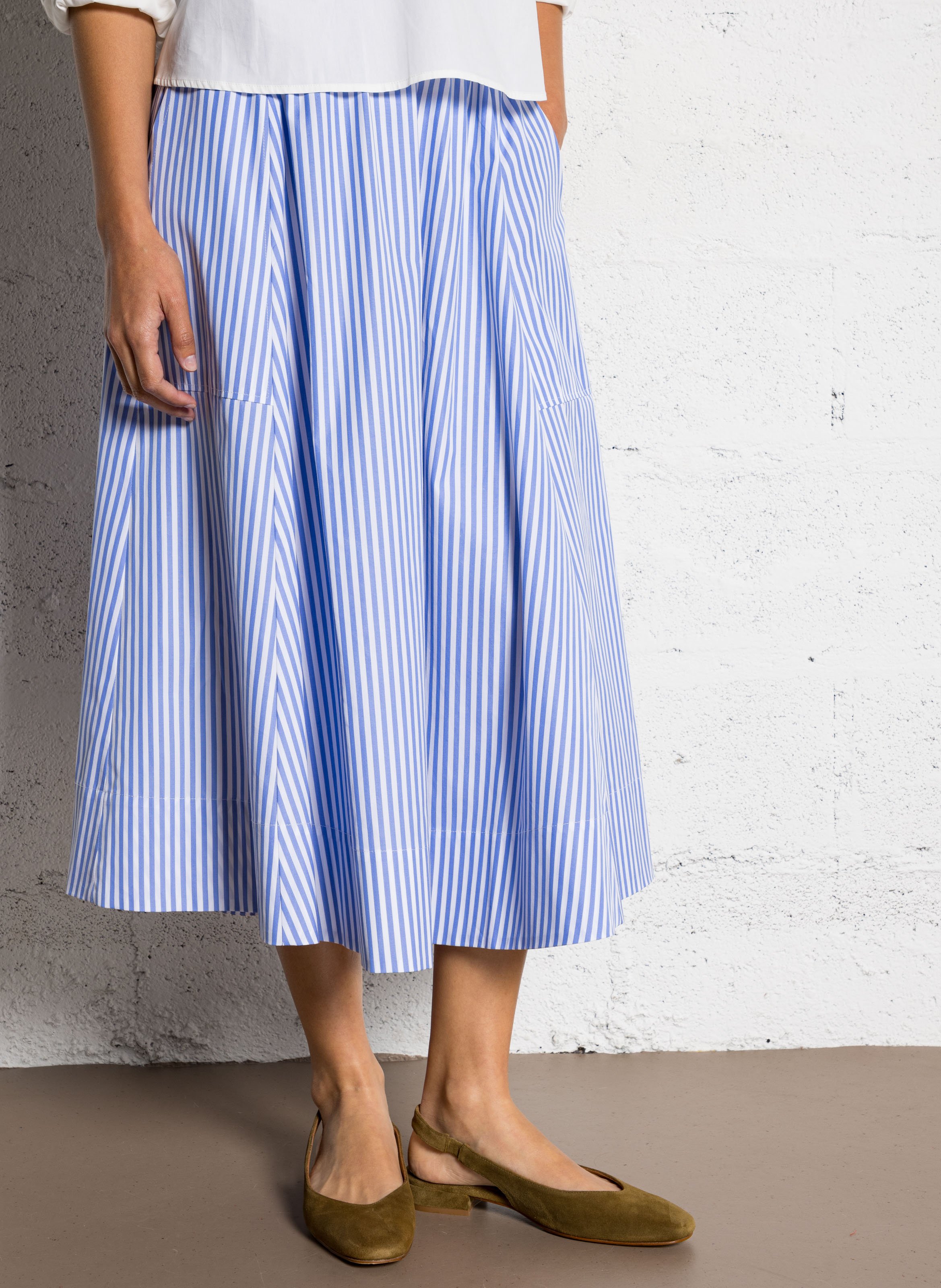 Jupe midi rayée en coton SUZIE WINKLE Bleu