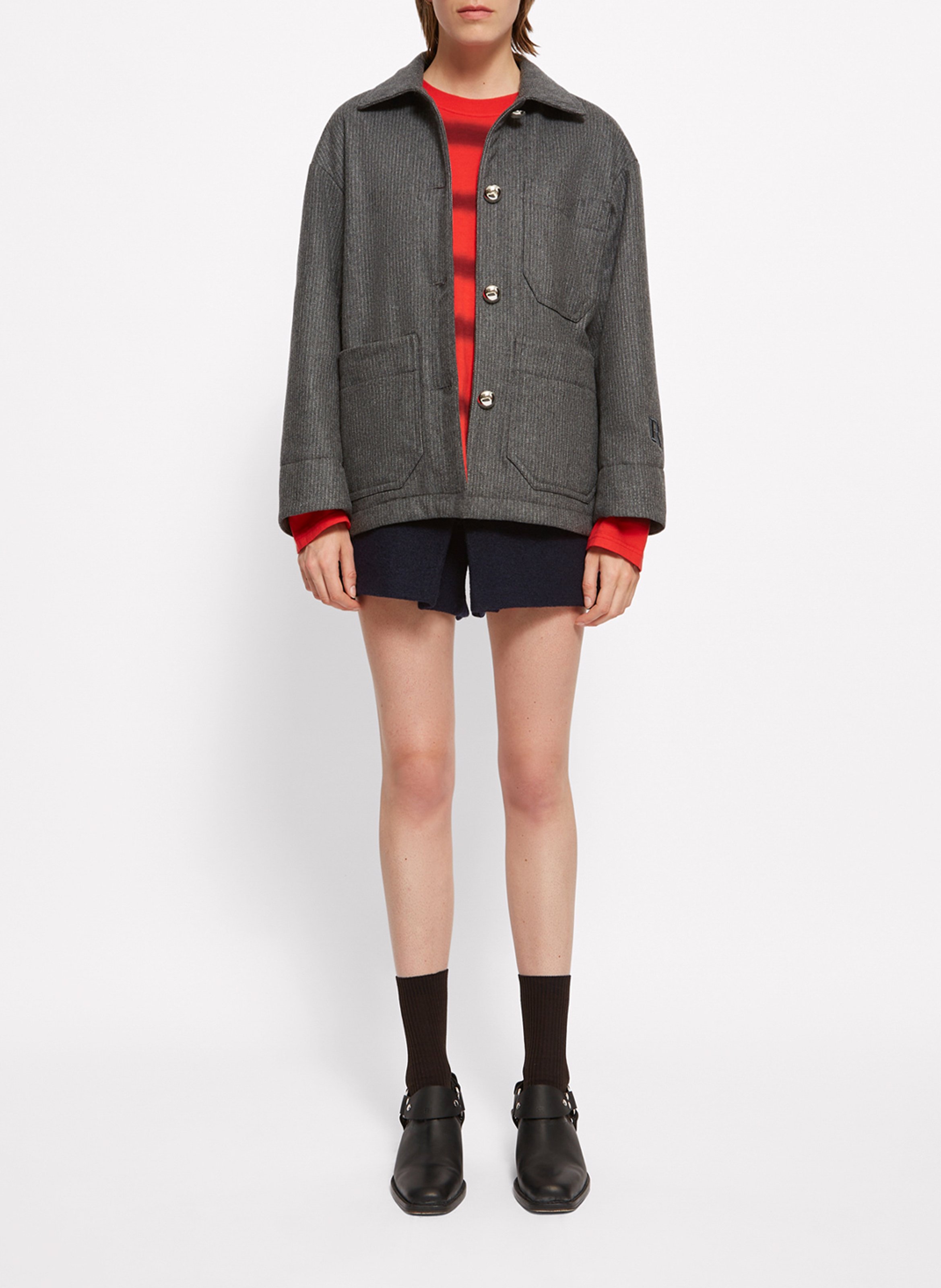 Veste oversize col classique en laine mélangée ROSEANNA Gris