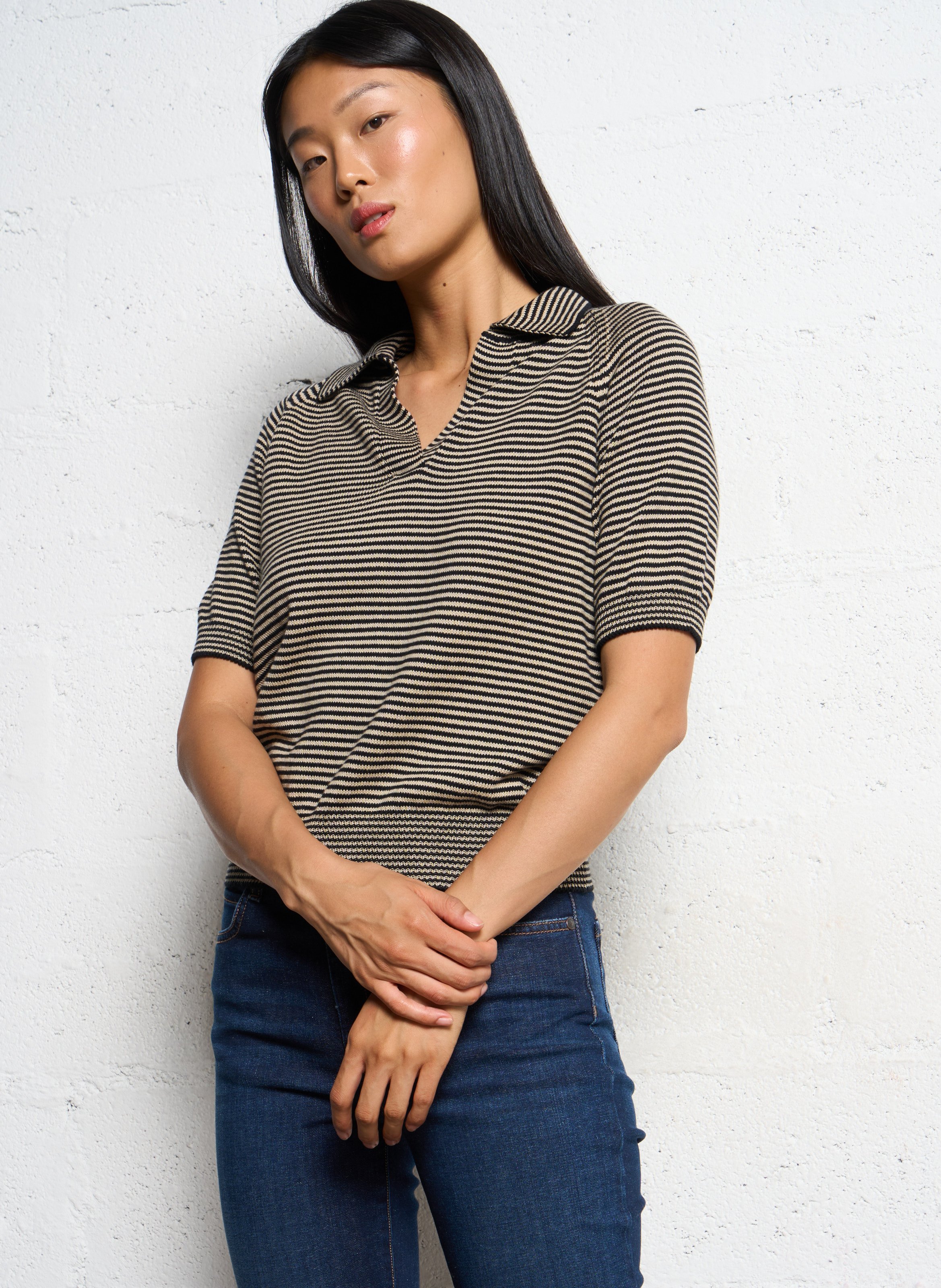 Striped straight cotton polo shirt MAX MARA WEEK END Beige