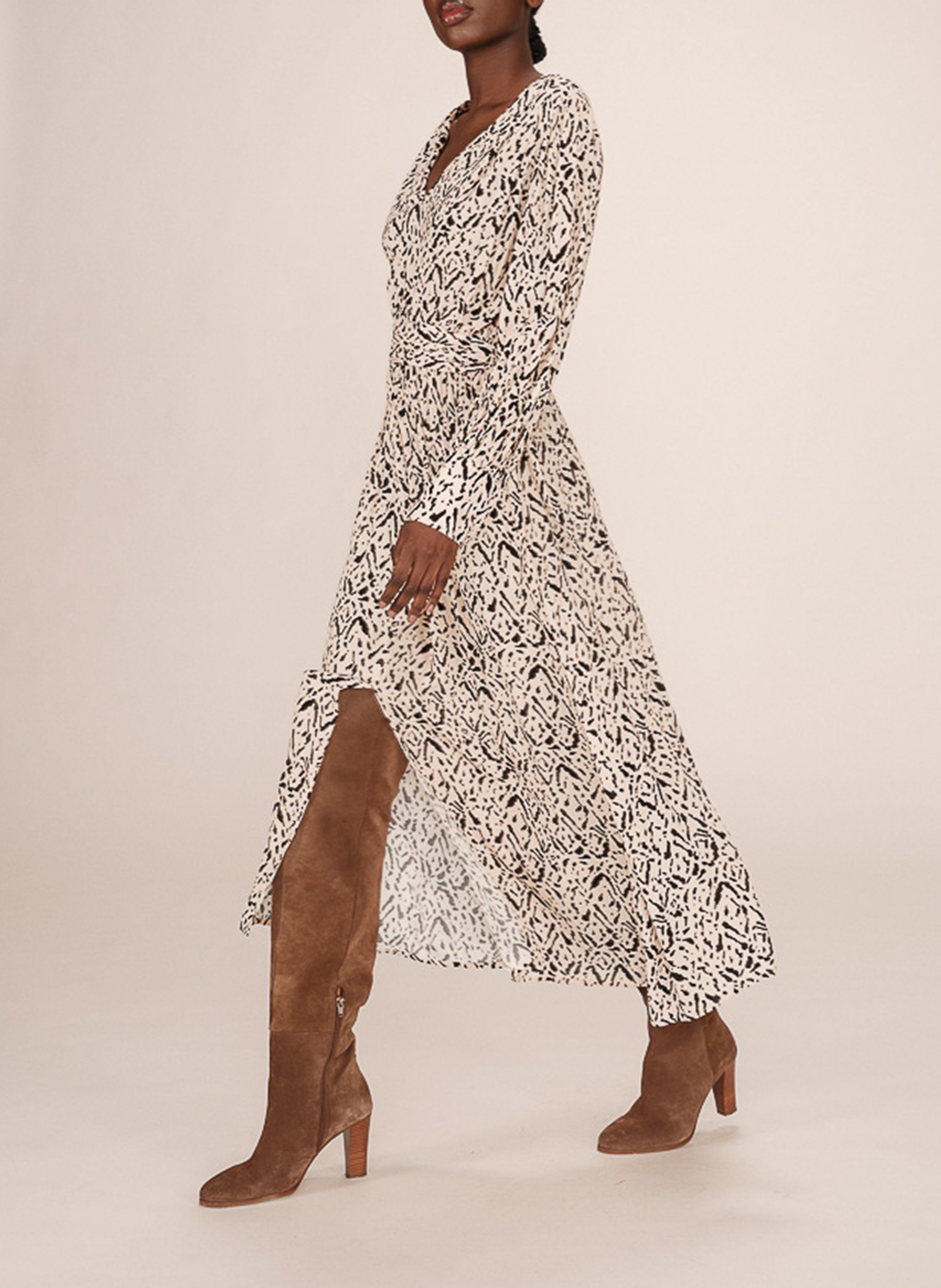 Lange jurk met V-hals en print GRACE ET MILA Yellow