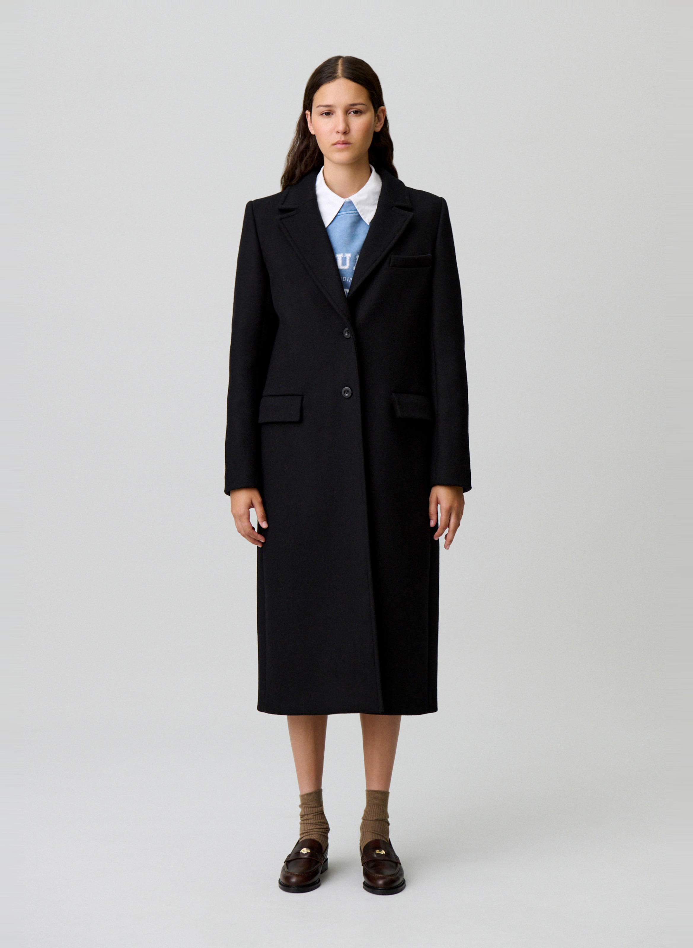 Mittellanger Oversize-Mantel in Uni CLAUDIE PIERLOT Schwarz