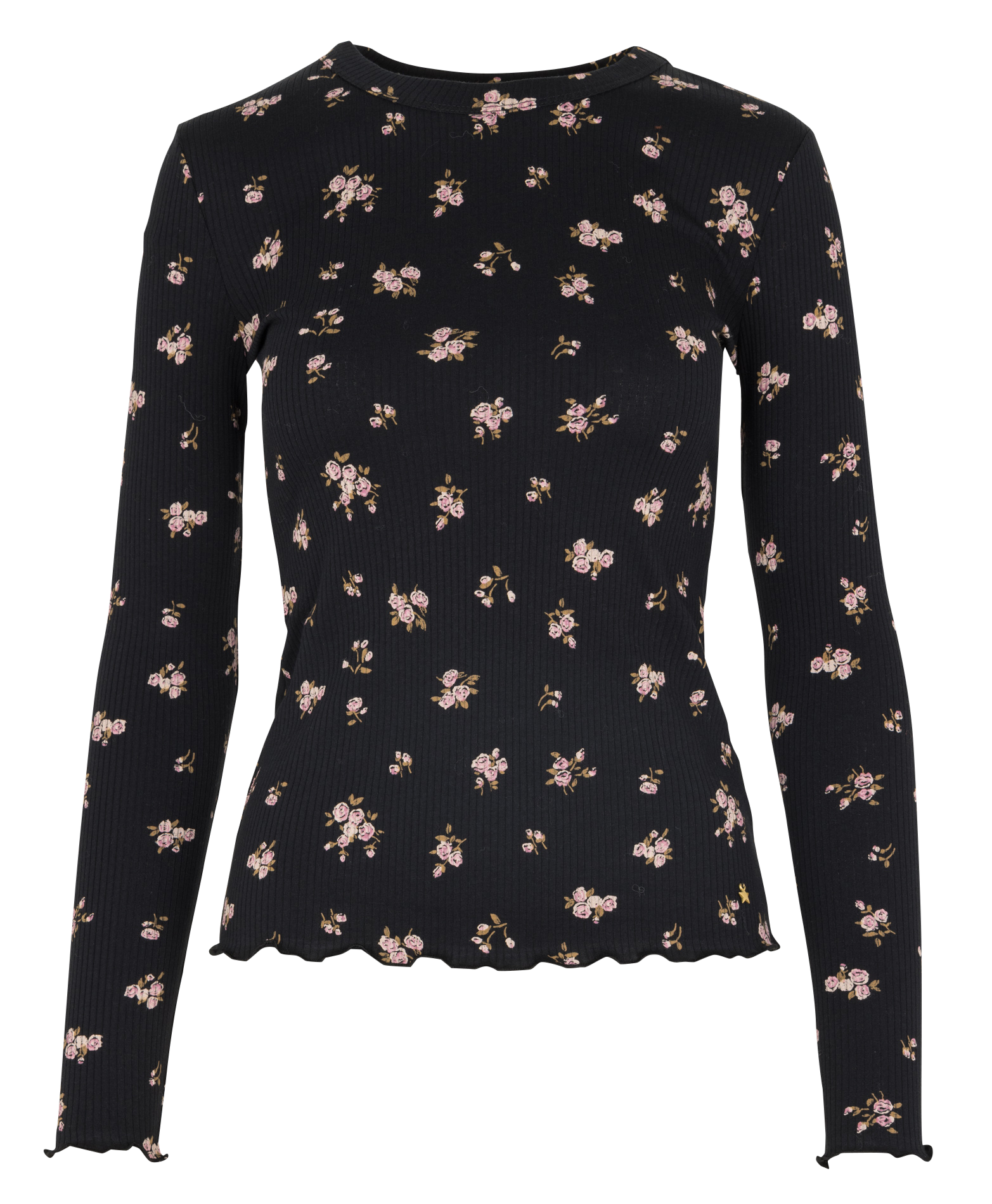 Gerade geschnittenes T-Shirt mit Rundhalsausschnitt und Blumenmuster aus Baumwollmischung DES PETITS HAUTS Schwarz