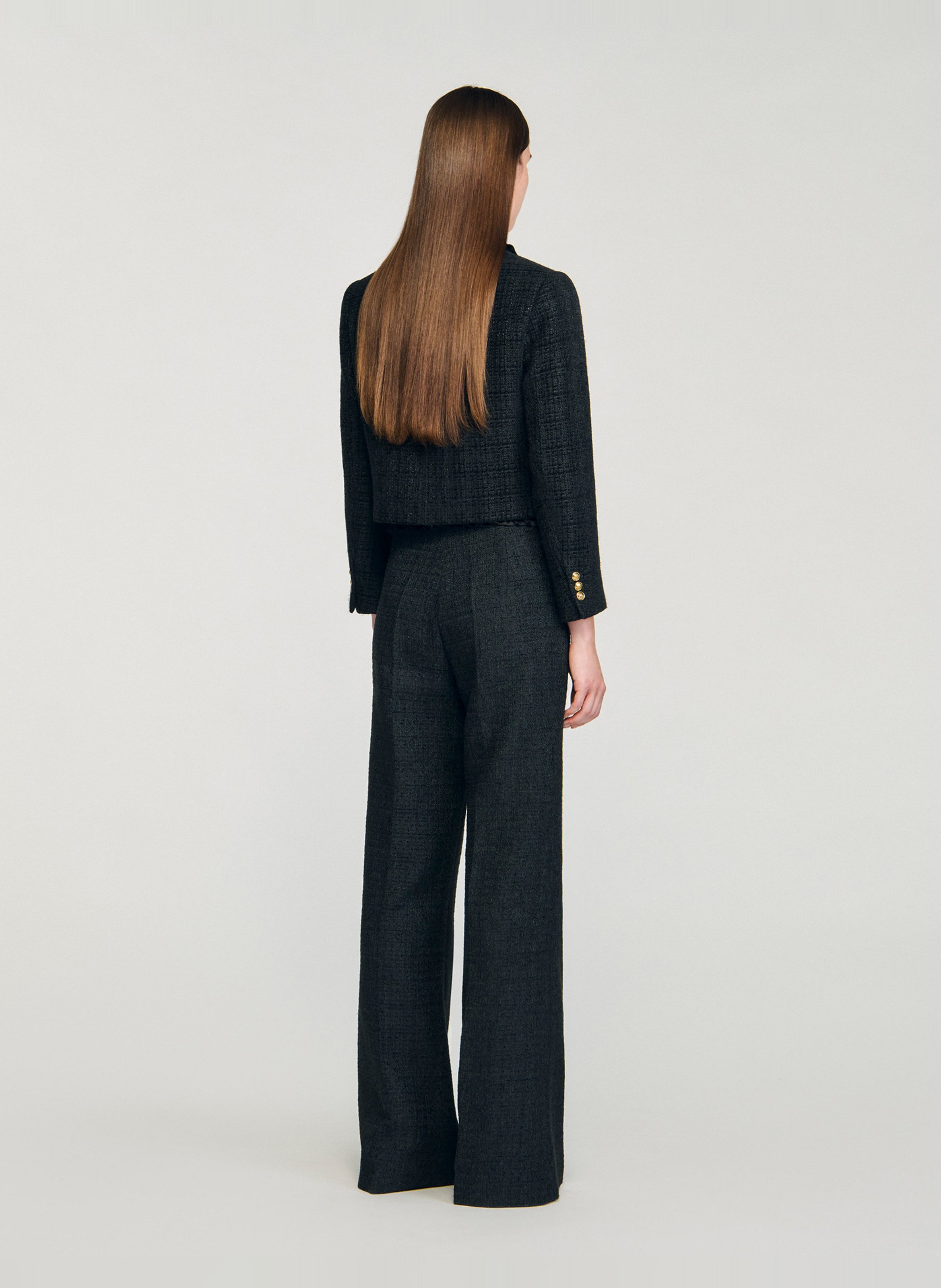 Pantalon tailleur taille haute en tweed SANDRO Noir