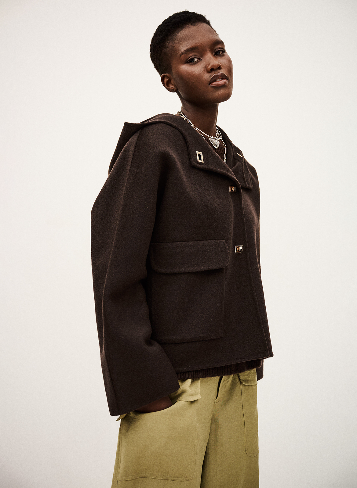 Korte wollen jas met capuchon BA&SH