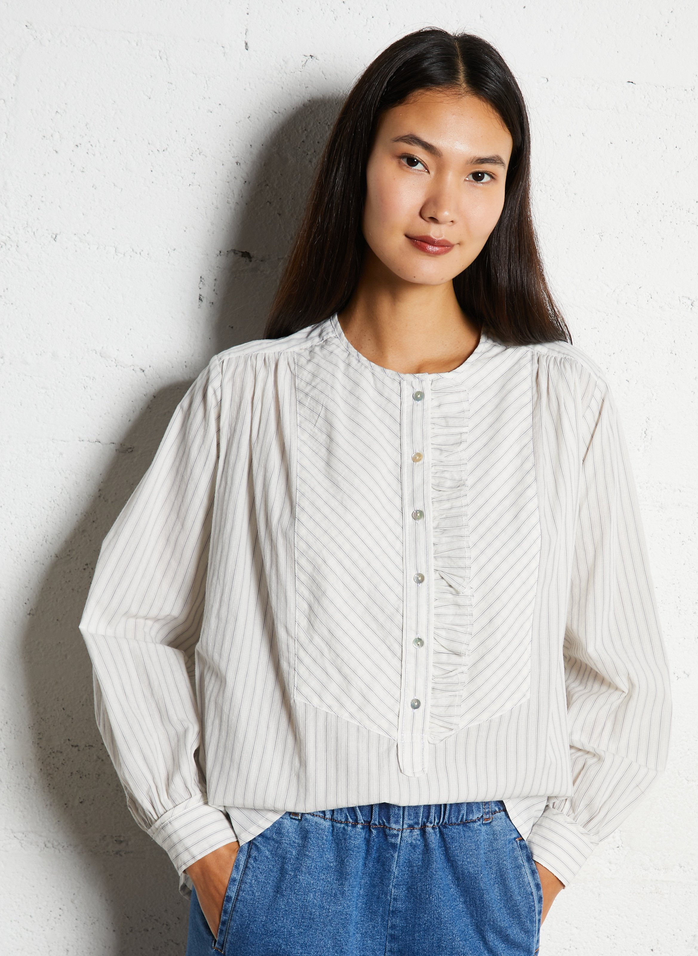 Chemise ample rayée avec froufrou HOD PARIS