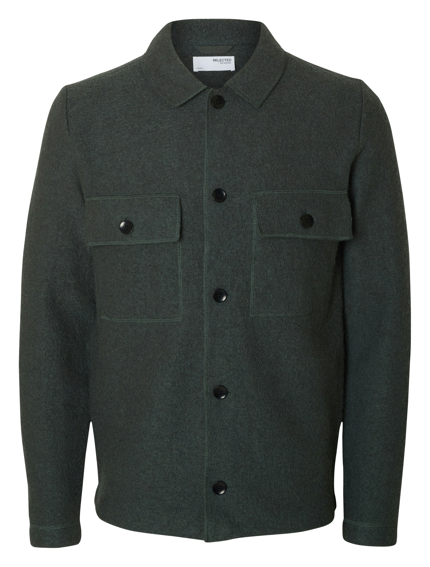 Surchemise droite unie en laine SELECTED Vert