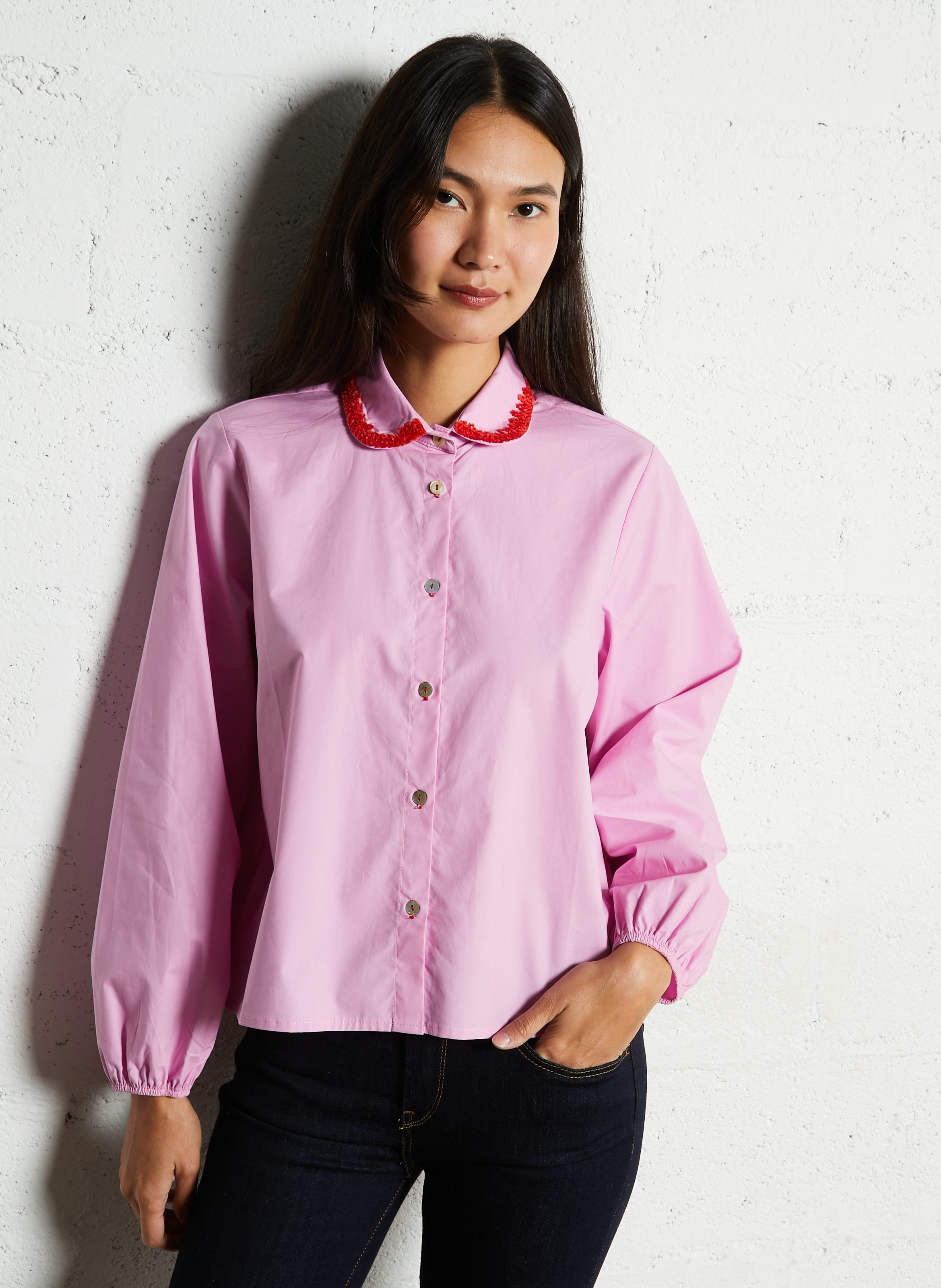 Chemise col claudine en coton DR BLOOM Rose