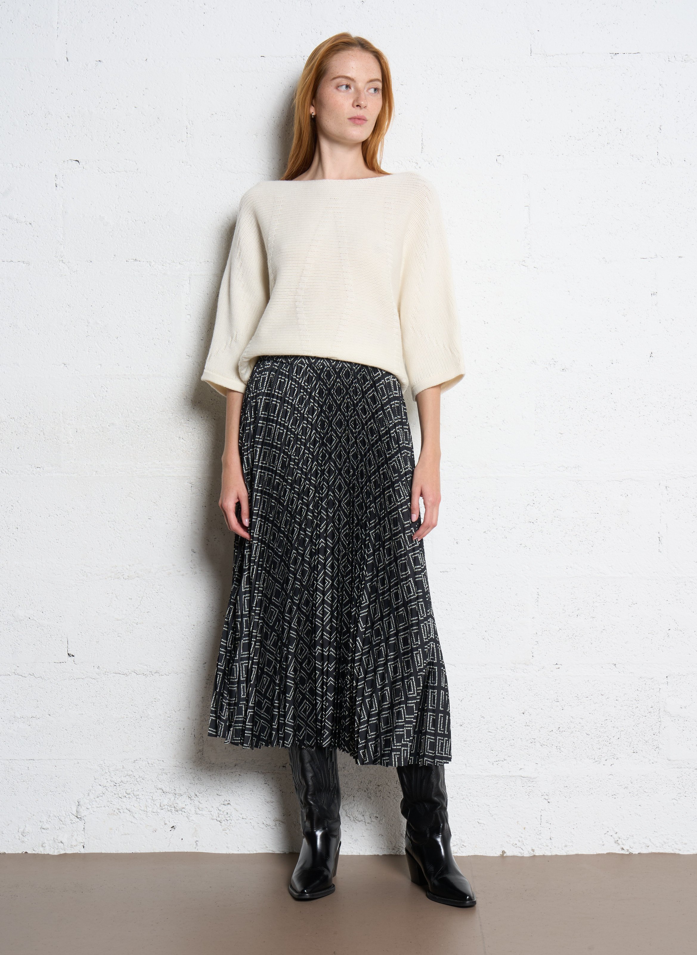 Jupe midi plissée imprimée PETITE MENDIGOTE Black