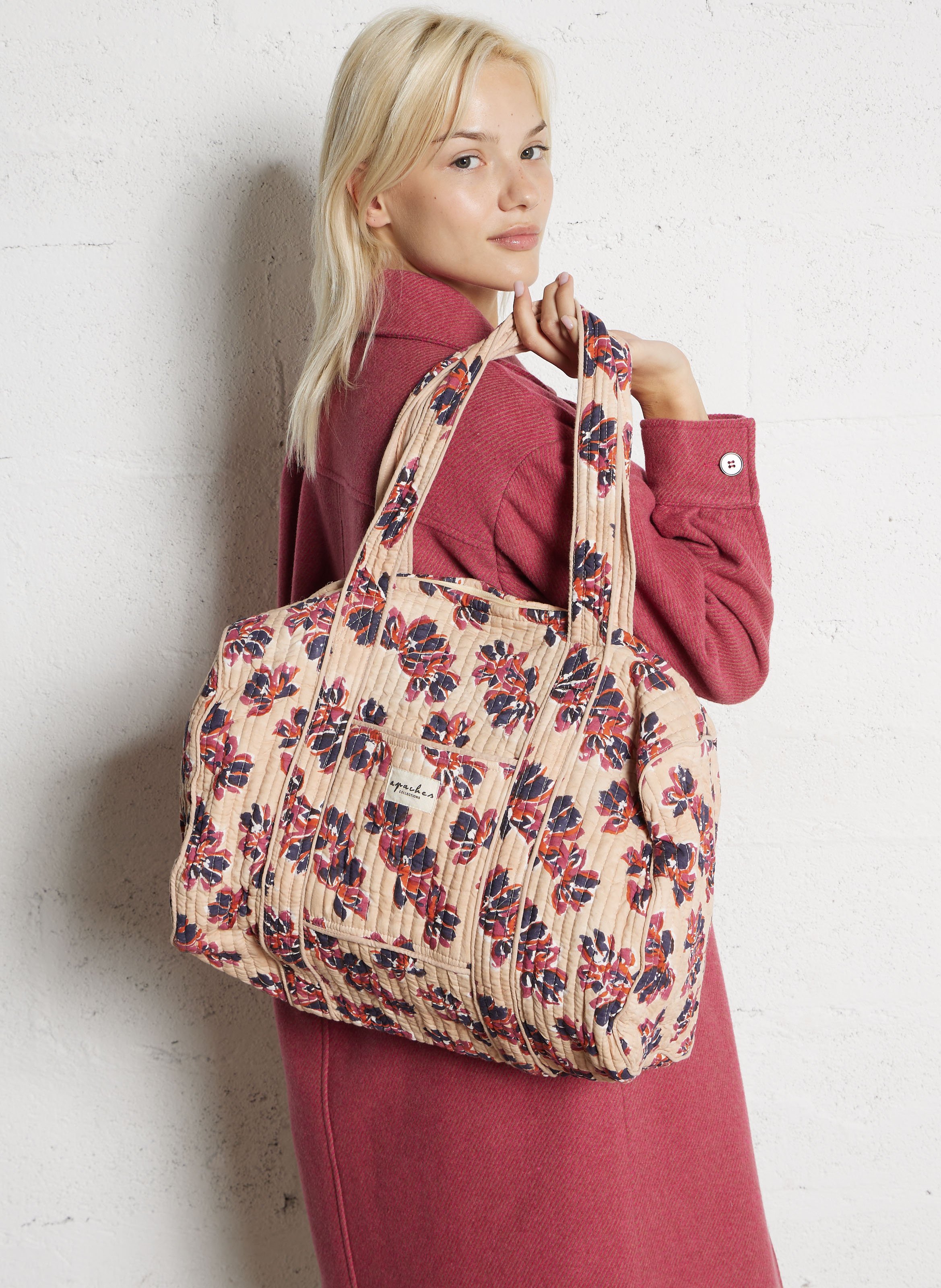 Printed cotton weekend bag APACHES COLLECTIONS Beige