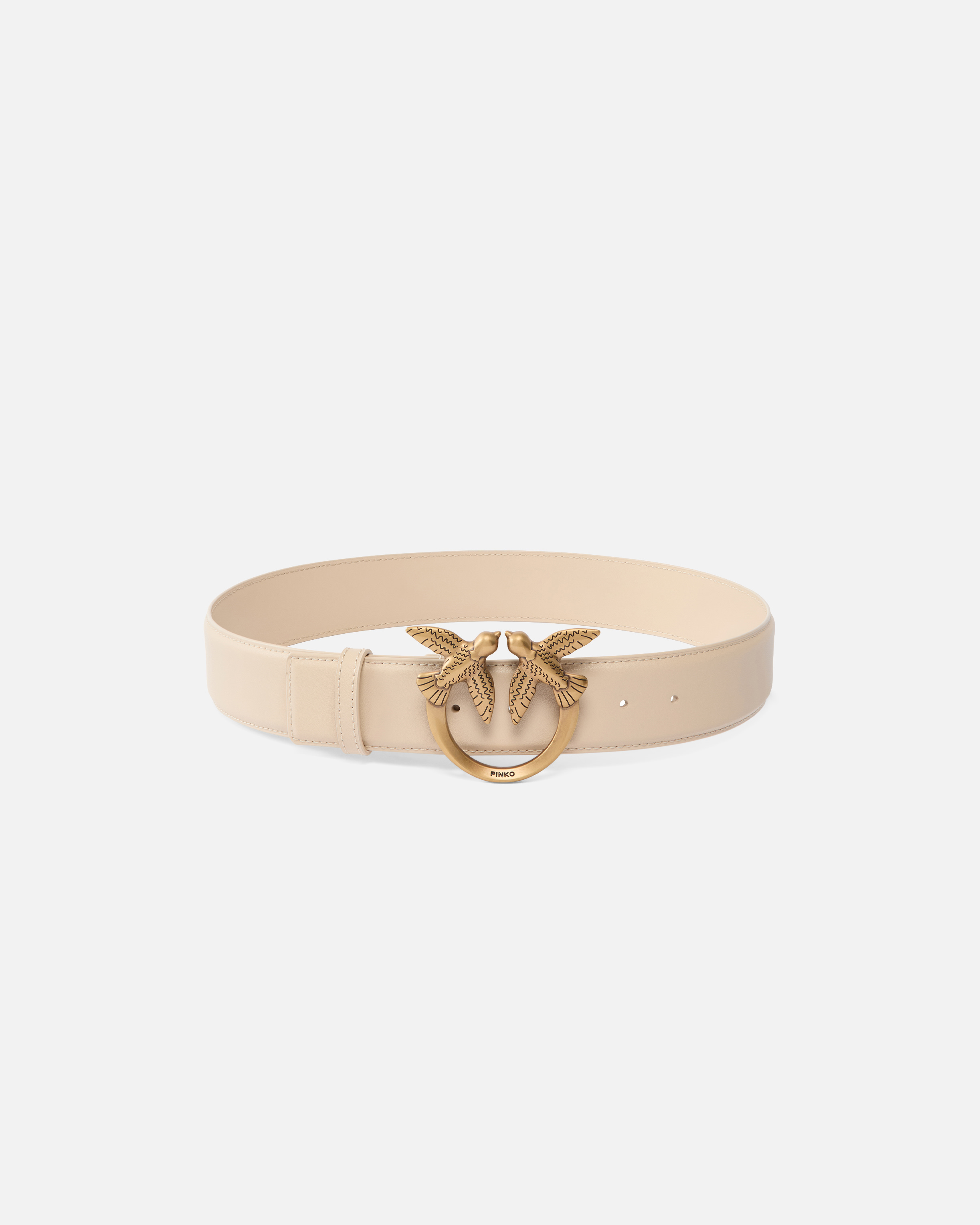 Wide love birds leather belt 4cm PINKO Beige