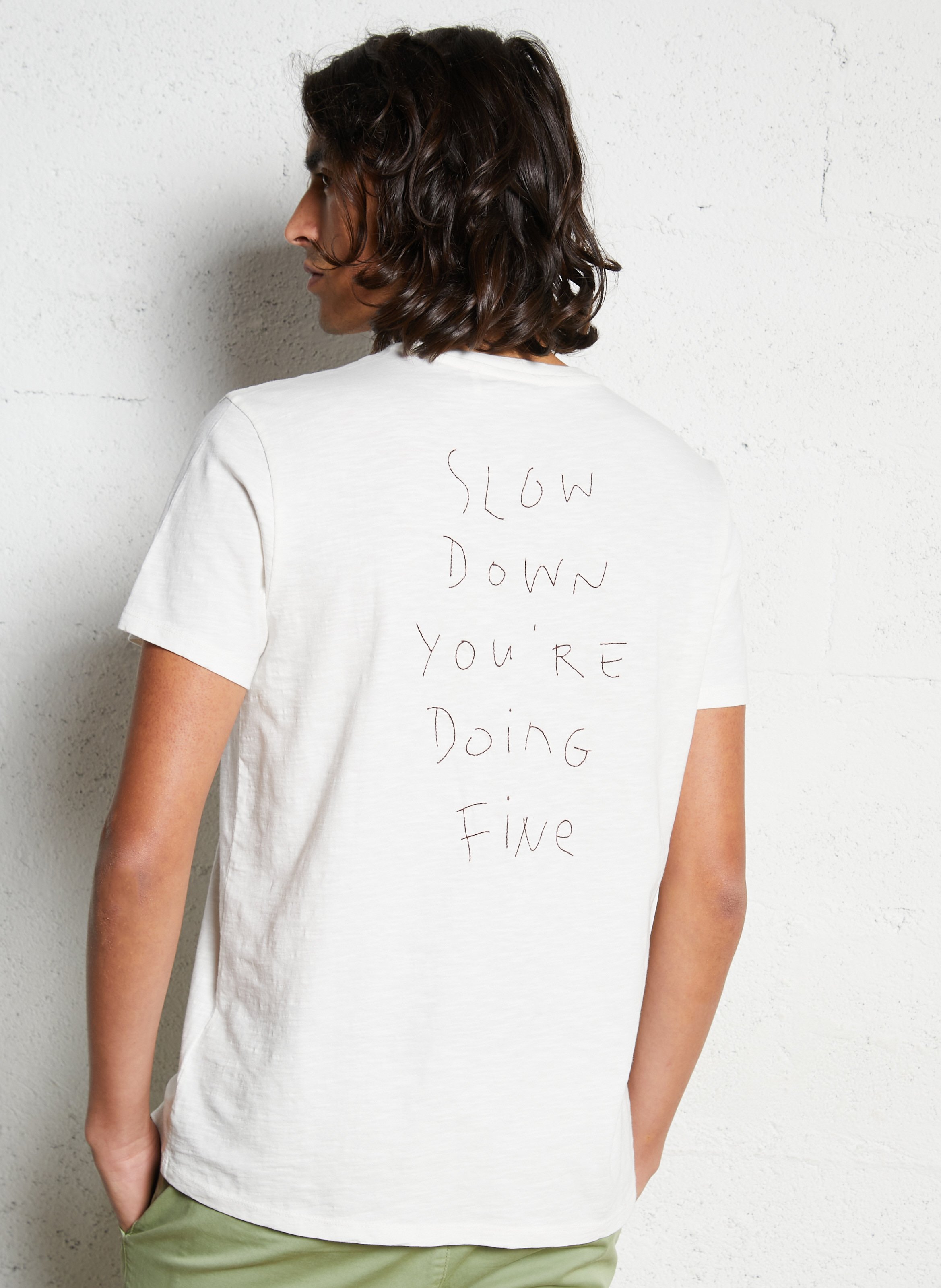 Recht, katoenen T-shirt met ronde hals en borduursel IKKS Wit