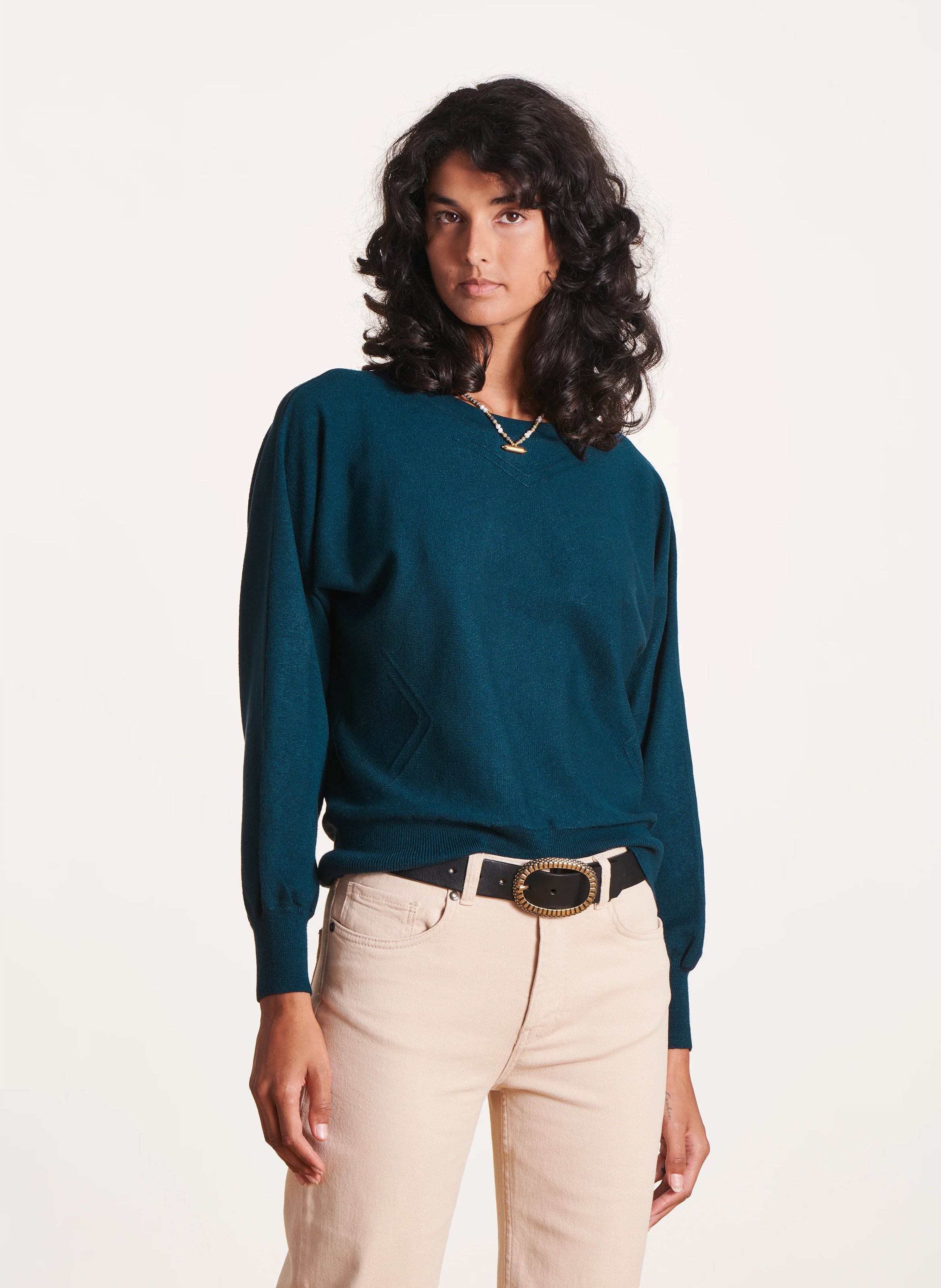 Straight knitted round-neck sweater LA FEE MARABOUTEE