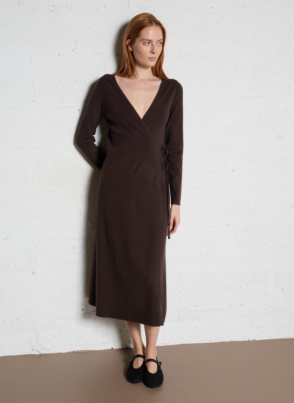 Long floral print wrap dress PETITE MENDIGOTE Brown