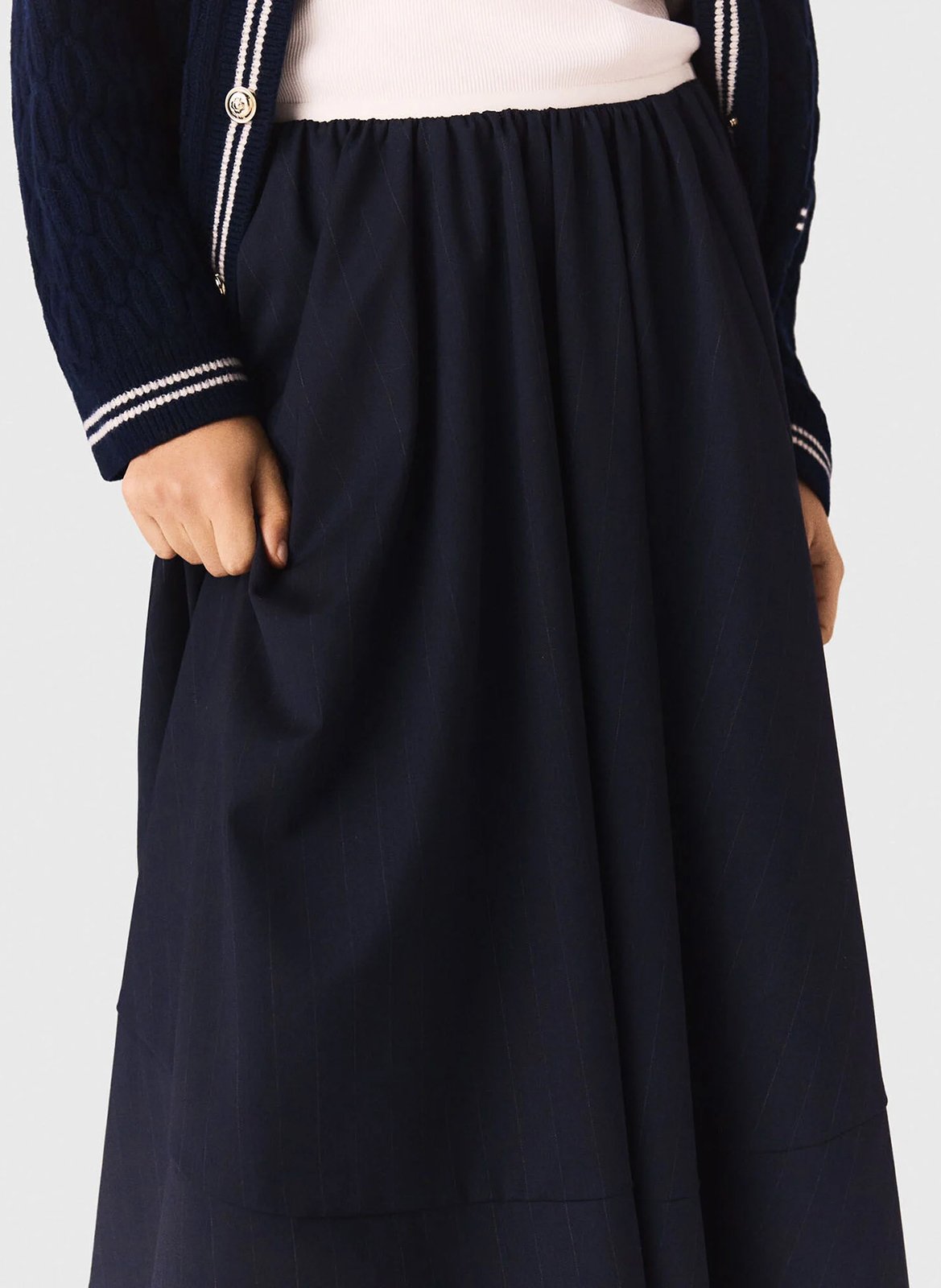 Halflange plissérok - wolblend MAJE Blauw