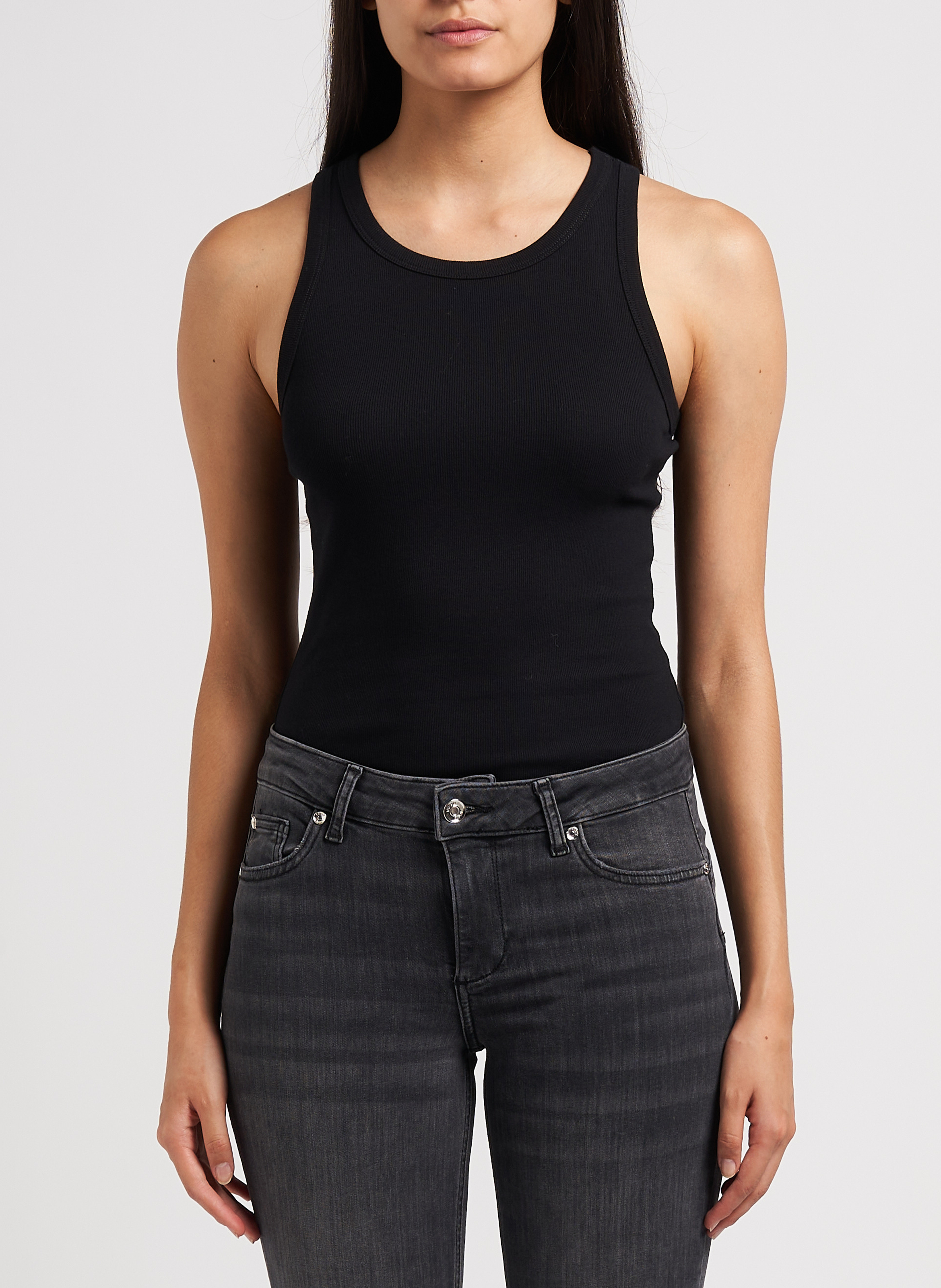 Ribbed organic cotton tank top with round neck SAMSOE SAMSOE Black