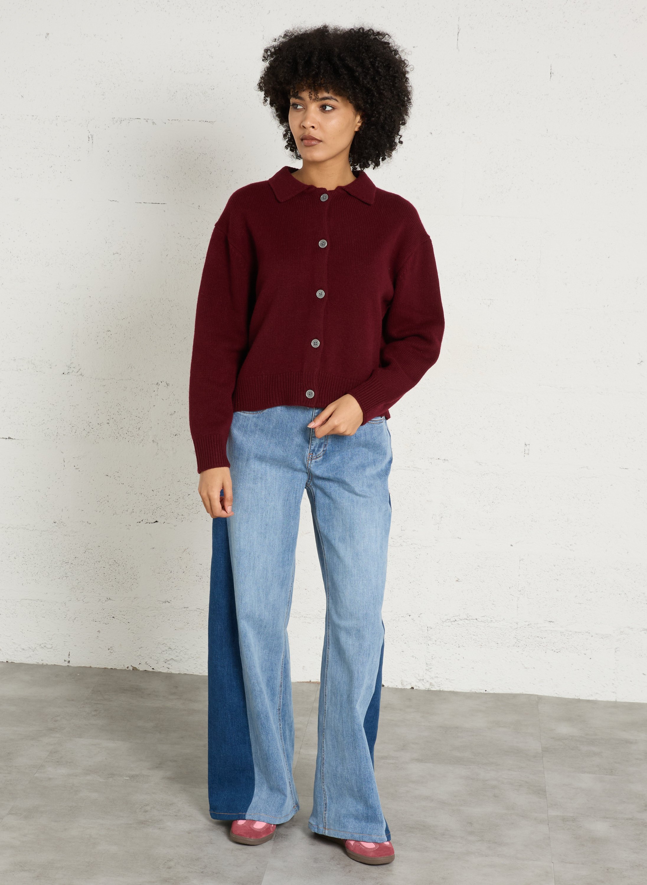 Cardigan court uni en laine MAISON 123 Rouge