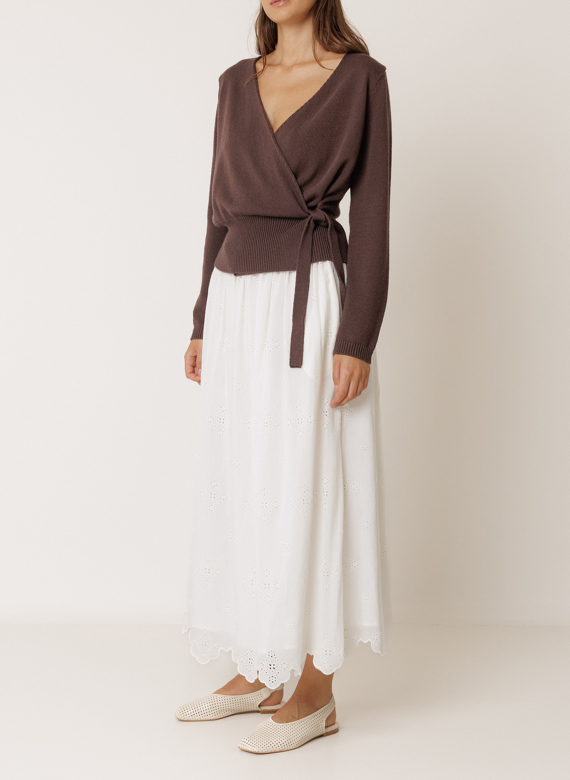 Solid color wrap cotton blend vest INDI & COLD Brown