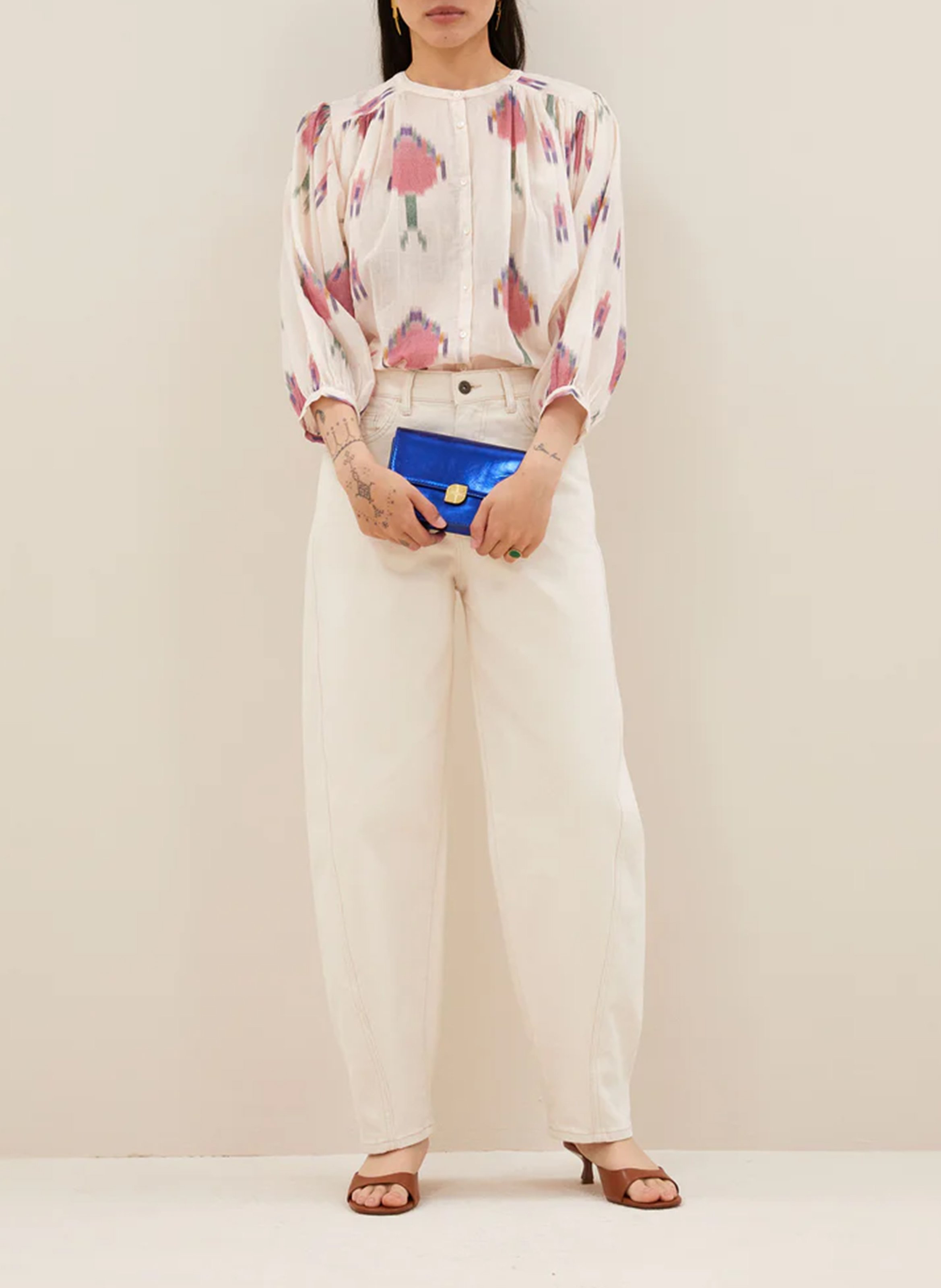 Wijde blouse met ronde hals en print BY BAR Veelkleurig