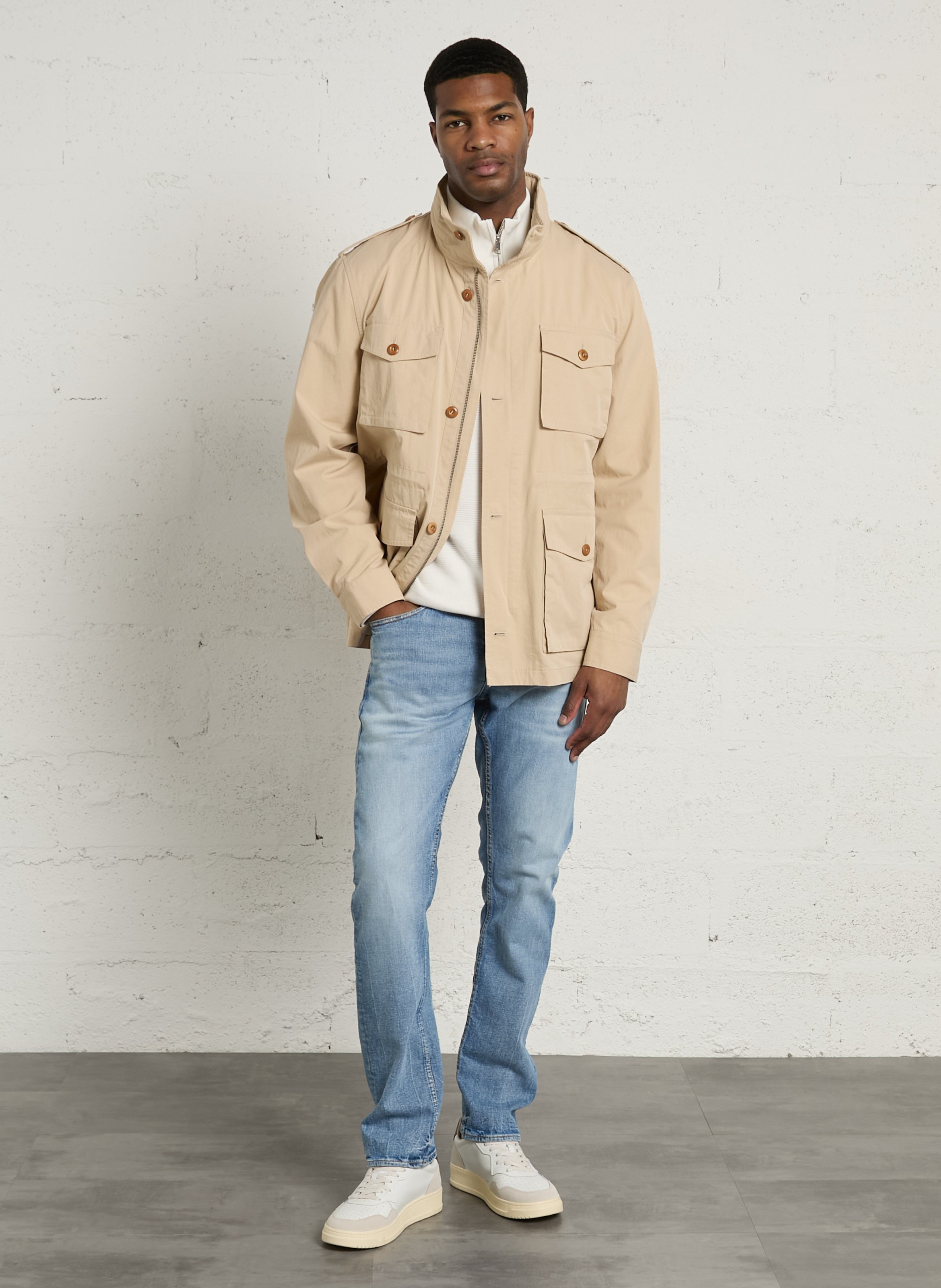 Veste droite col montant en coton mélangé GANT Beige