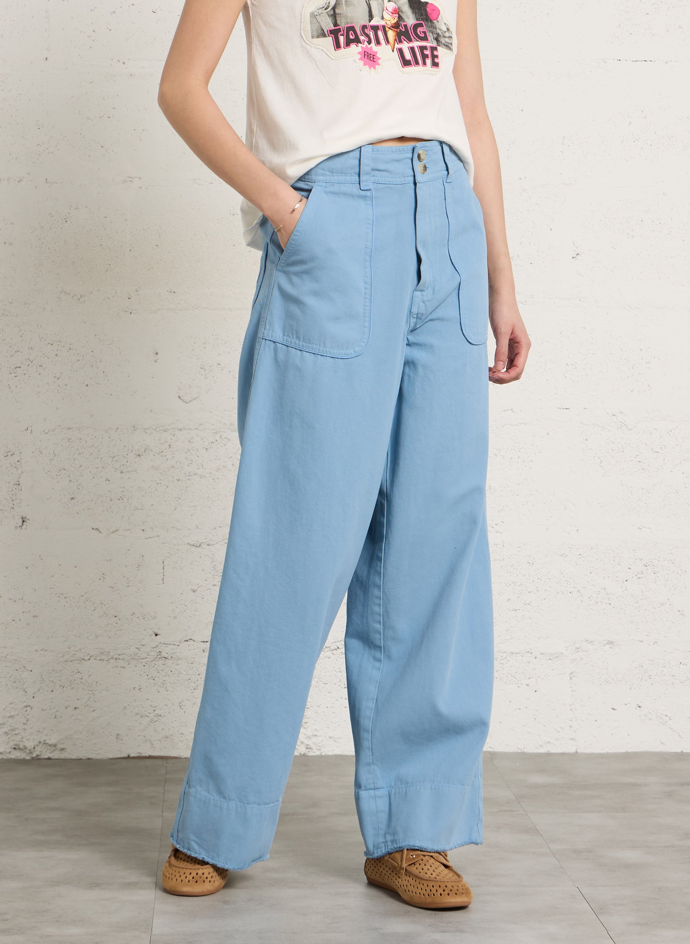 Weit geschnittene Taillenhose aus Baumwolle LEON & HARPER Blau