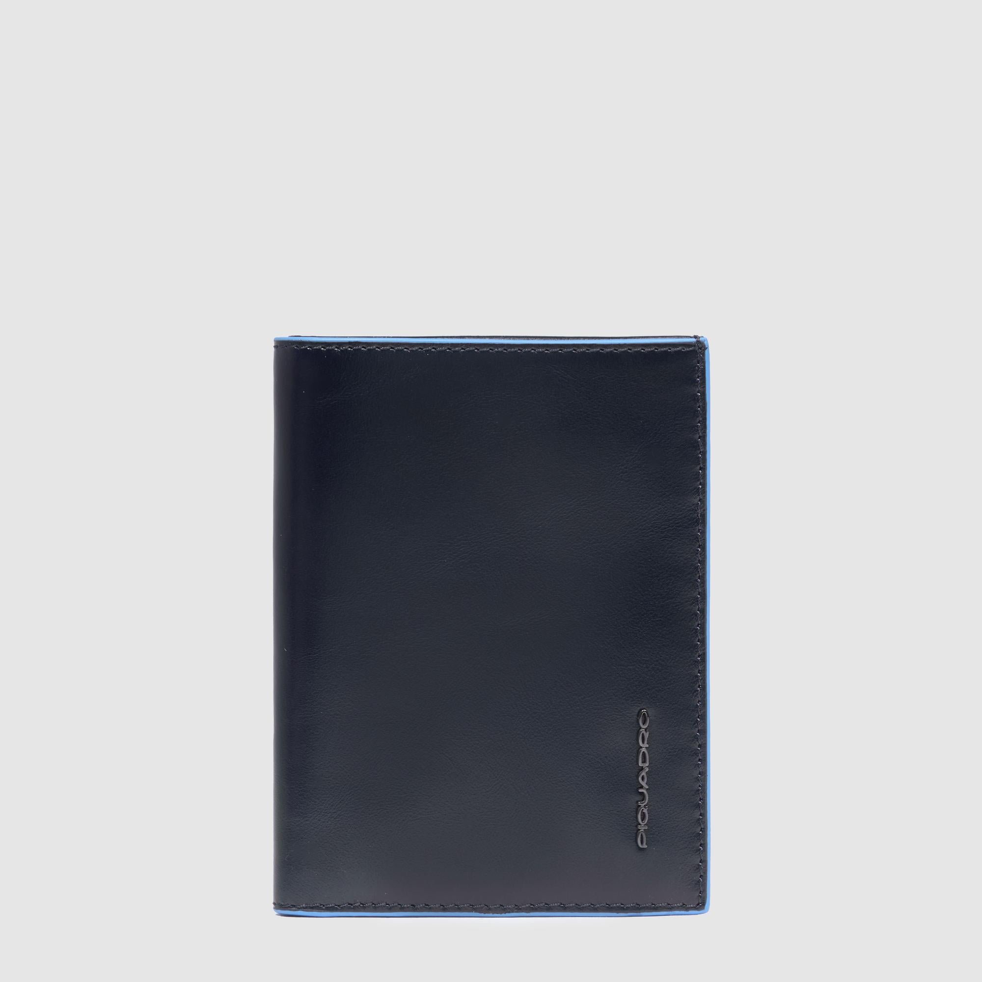 Men's vertical leather wallet with card slots, bill compartment, and RFID protection PIQUADRO Blue