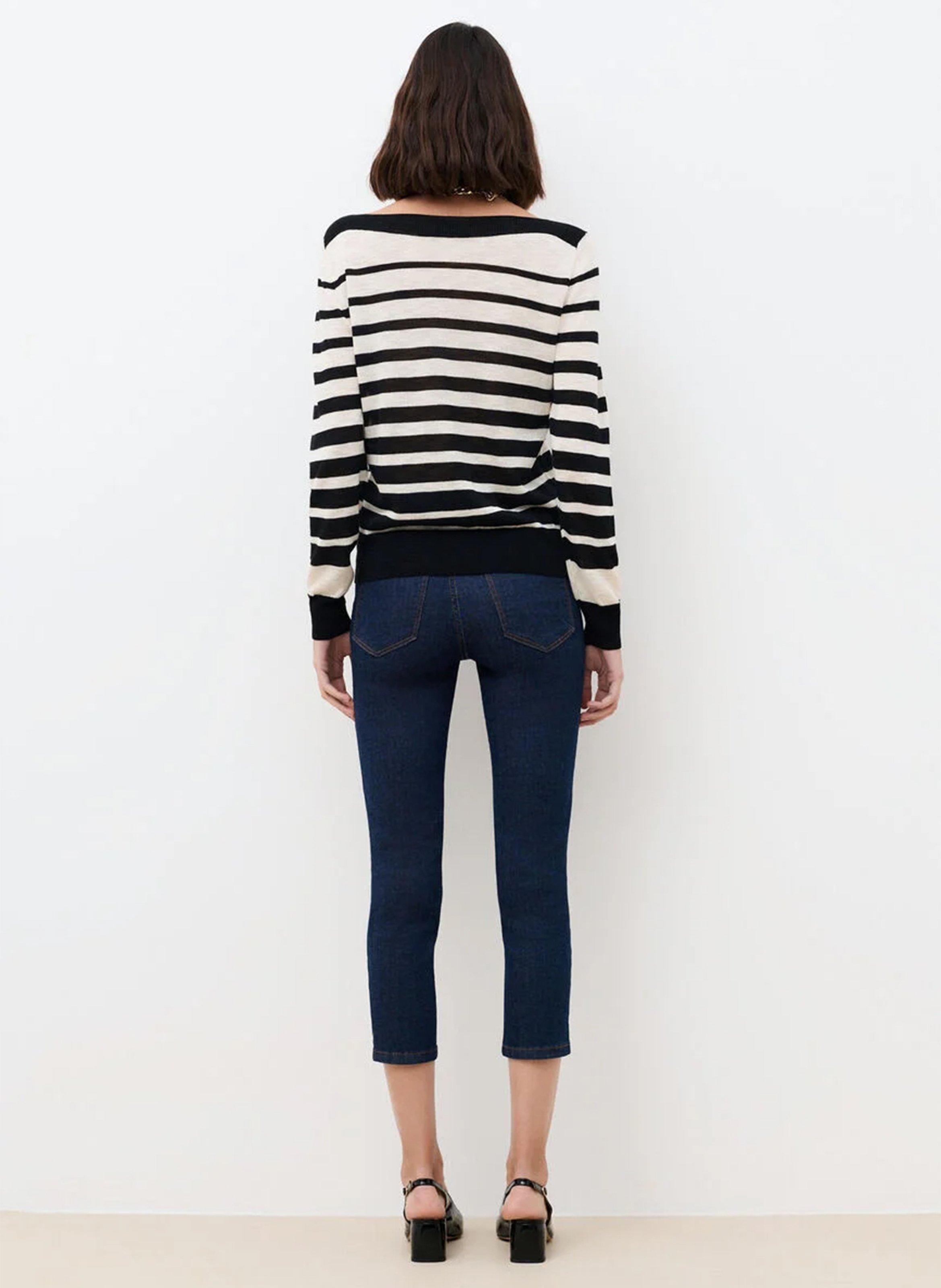 Pull droit col bateau en maille rayée CAROLL Noir