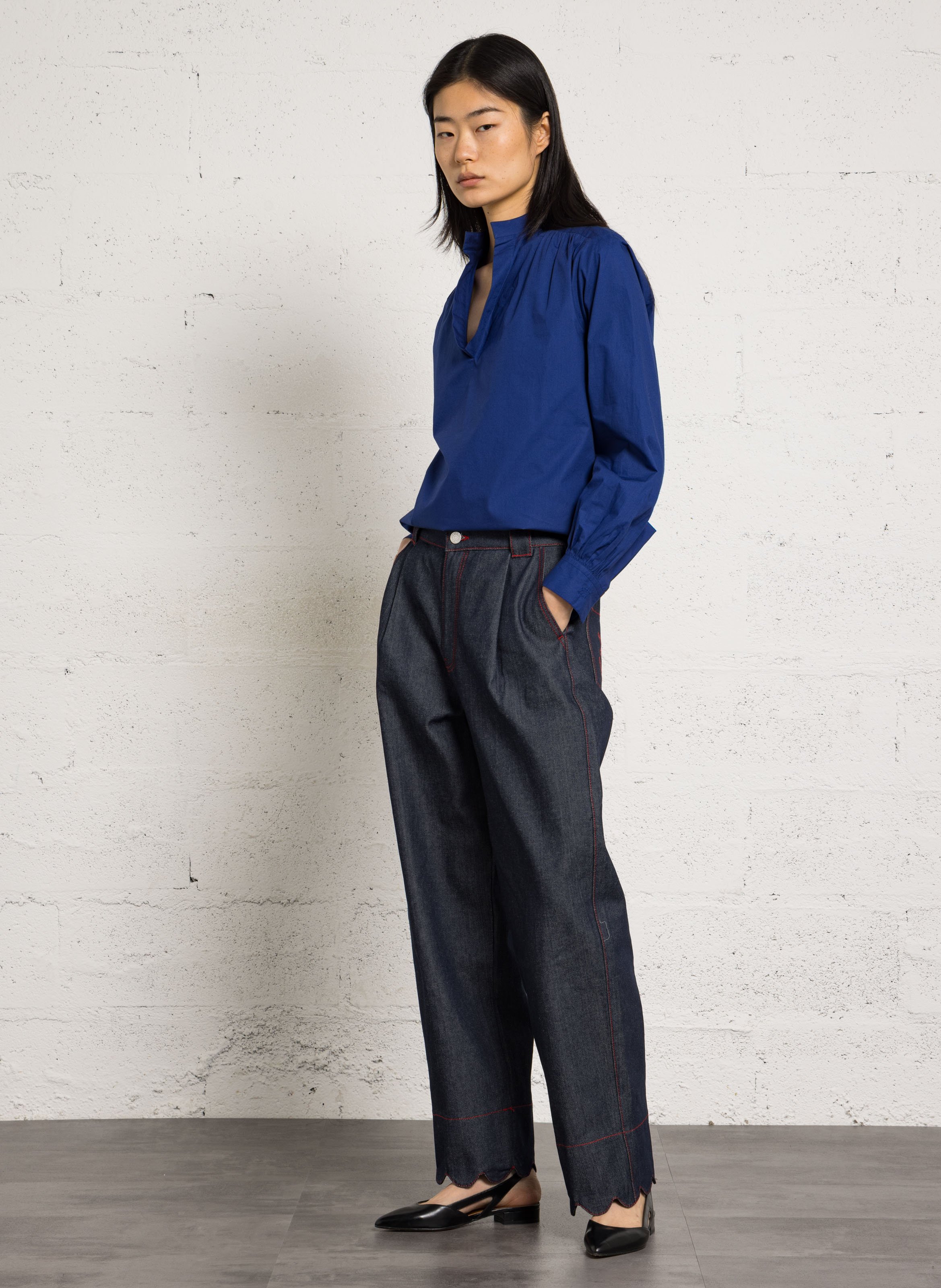 Blouse oversize col tunisien en coton LAURENCE BRAS Bleu