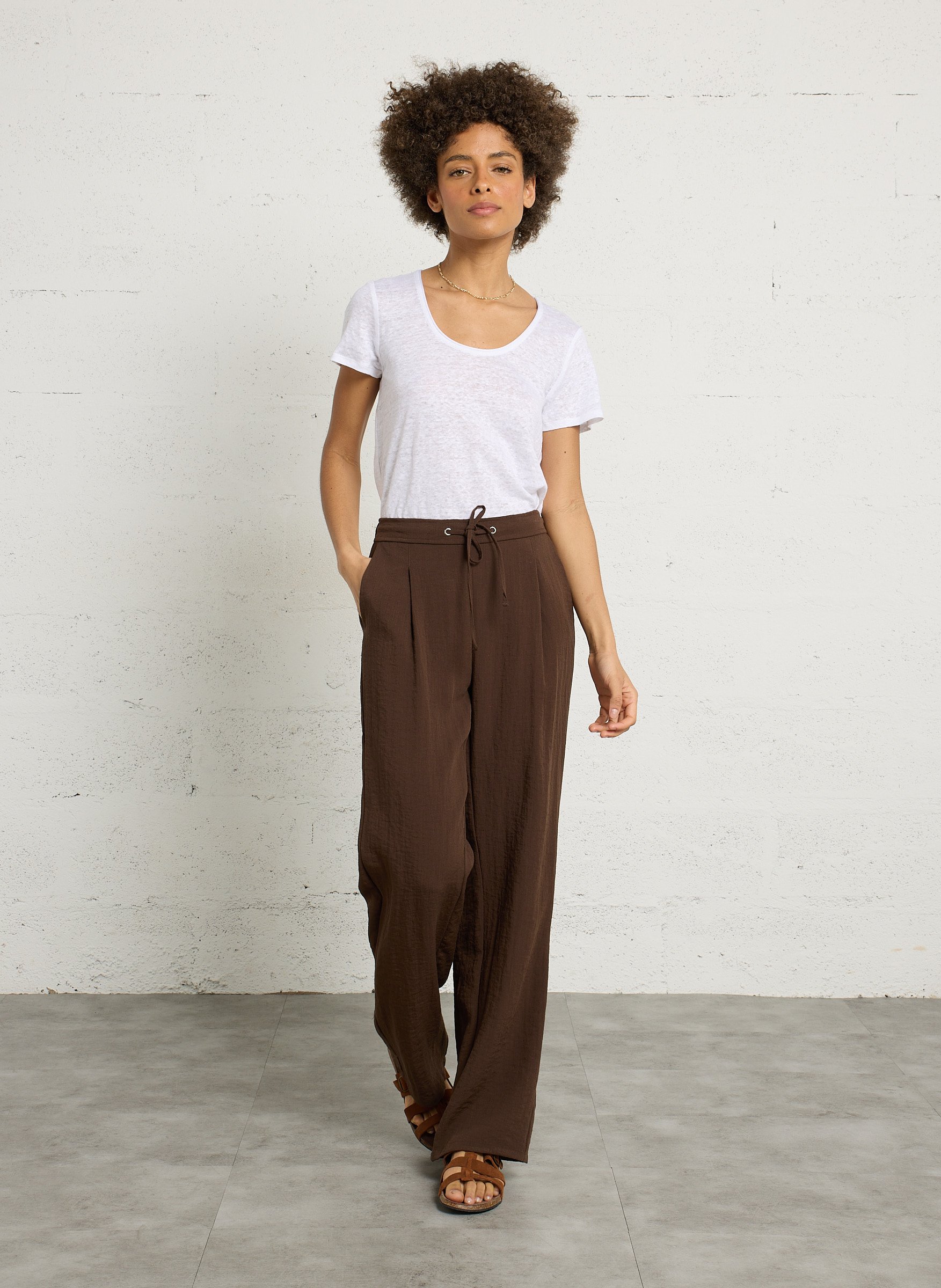 Tee-shirt col rond en lin SUD EXPRESS Blanc