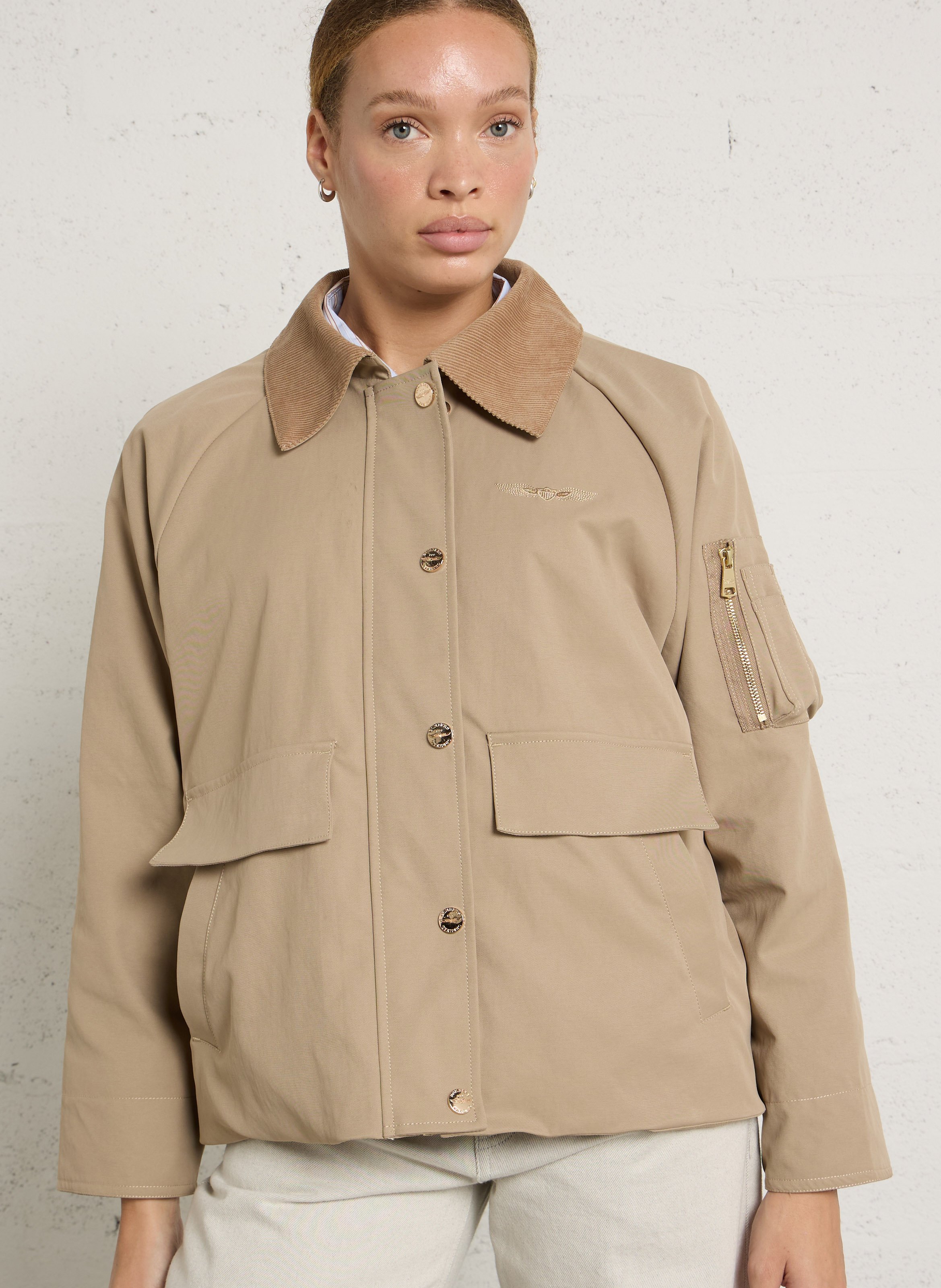 Straight cotton jacket with classic collar BOMBERS ORIGINAL Beige