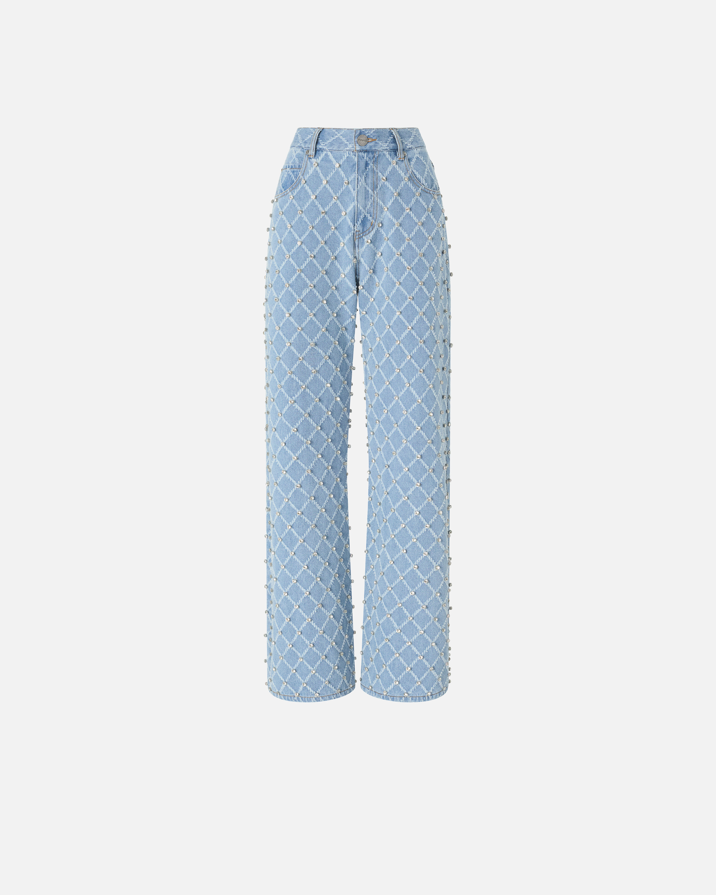 Wide-leg jeans with diamond patterns and rhinestones PINKO Blue
