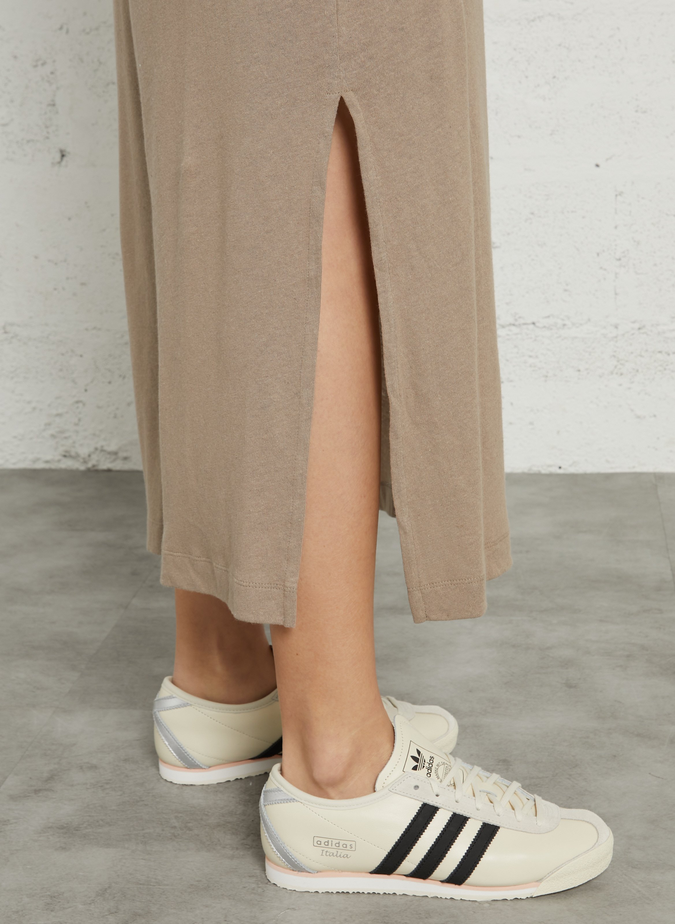 Robe longue col polo en coton et en laine mélangés MAJESTIC FILATURES Beige