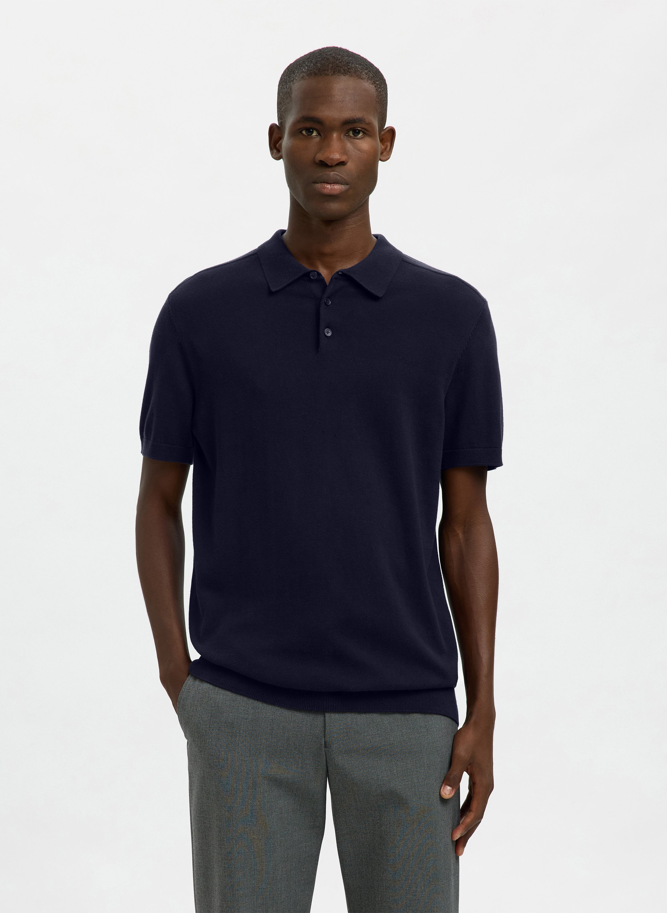 Straight cotton knit polo SELECTED Blue