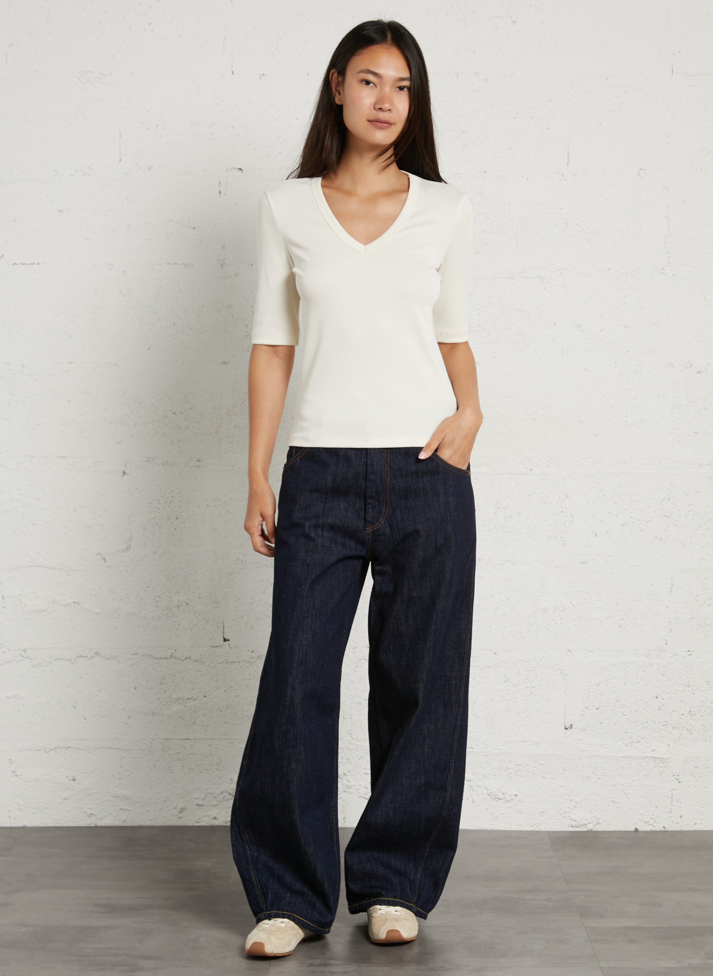 Straight-fit T-shirt met V-hals IMPERIAL Beige