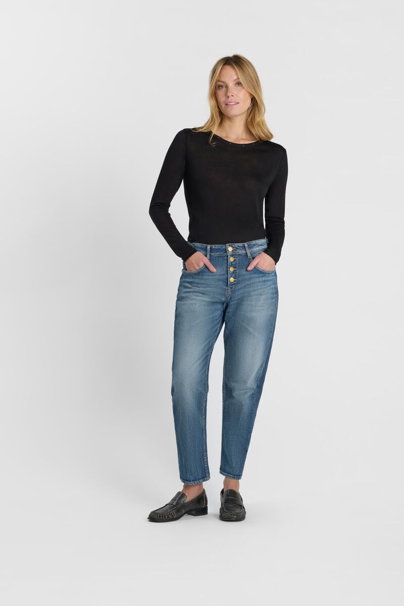 Loose, oversized girlfriend high-waisted jeans, length 34 LE TEMPS DES CERISES Blue