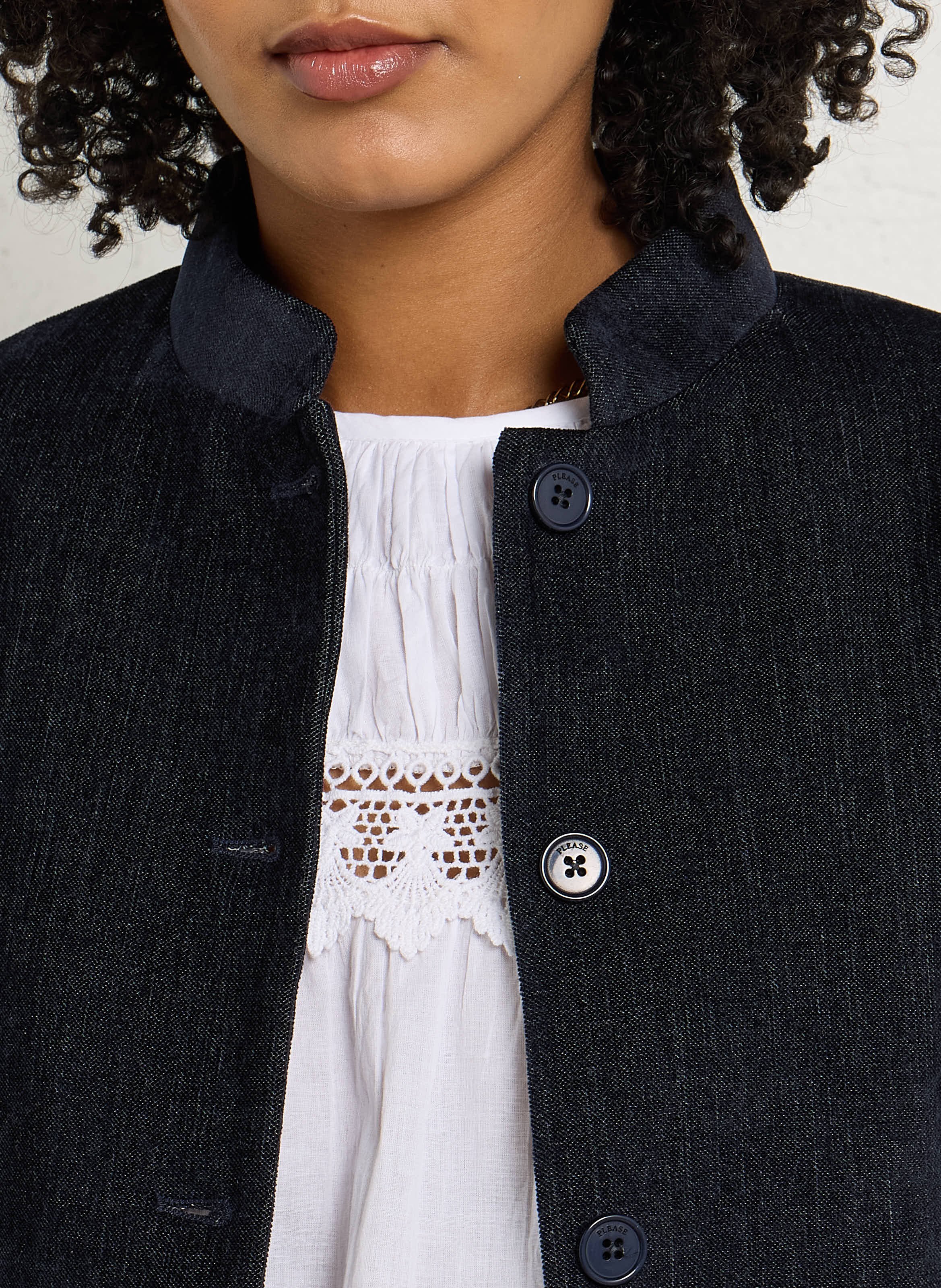Veste tailleur droite en velours PLEASE Bleu