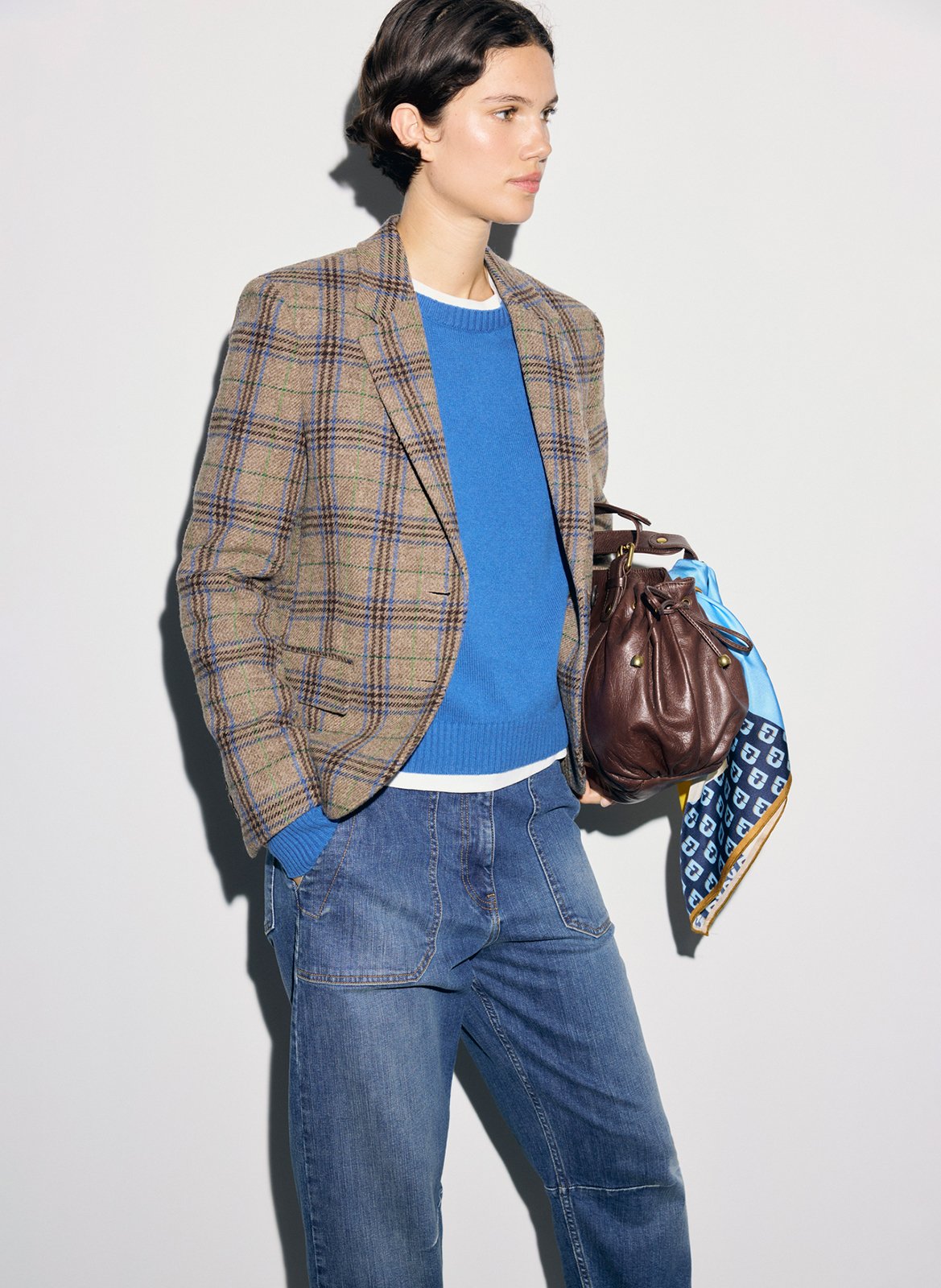 Straight tailored jacket with wool print GERARD DAREL Brown